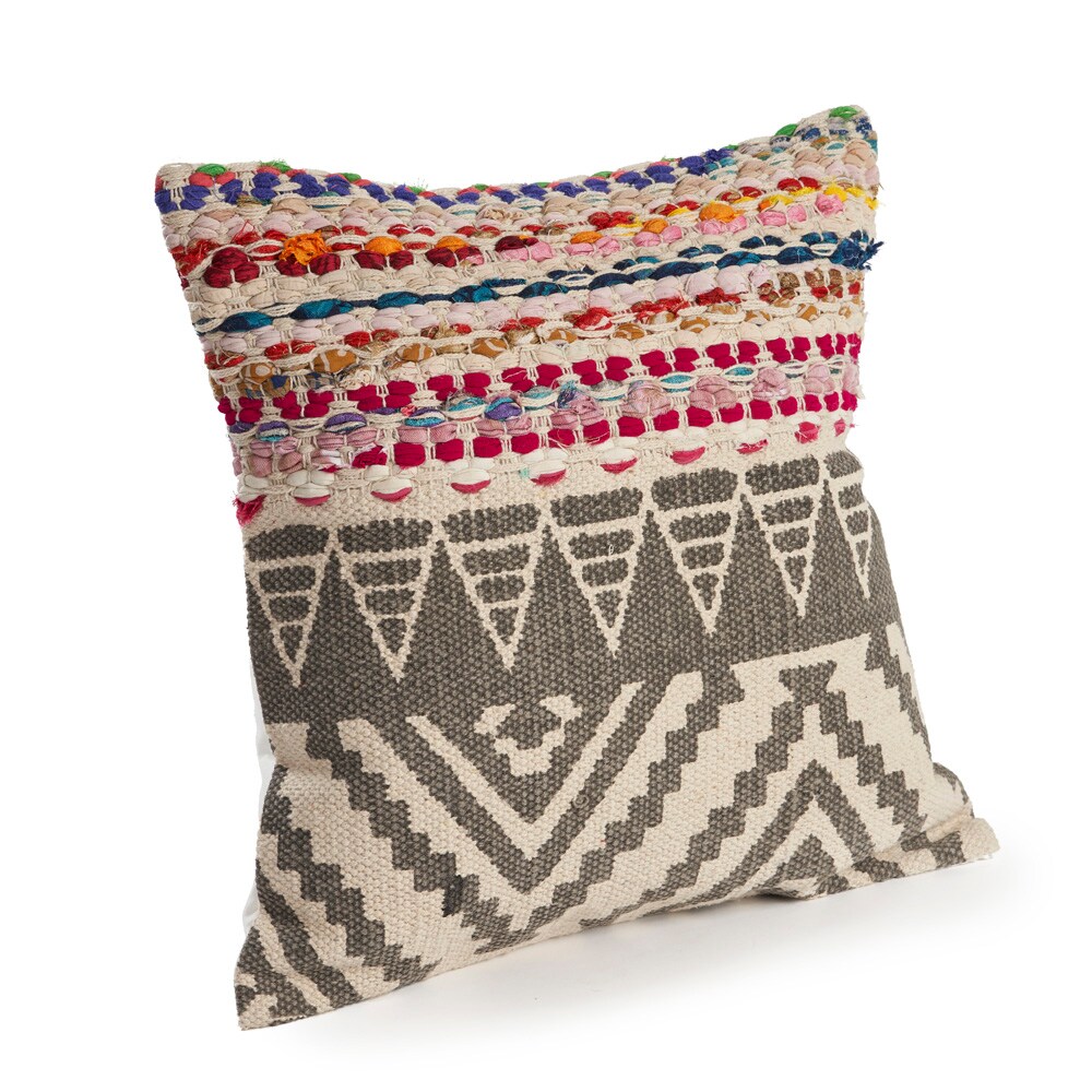 Bohemian Multicolor Cotton Blend Square Throw Pillows, Set of 2