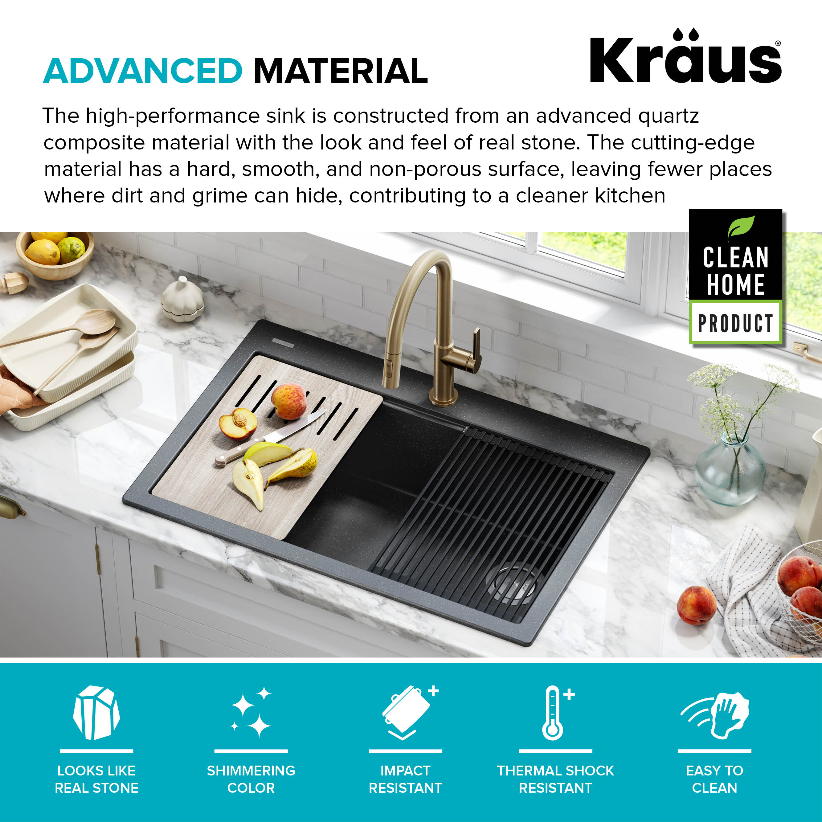 33 in. Metallic Black Granite Composite Single Bowl Kitchen Sink with Accessories