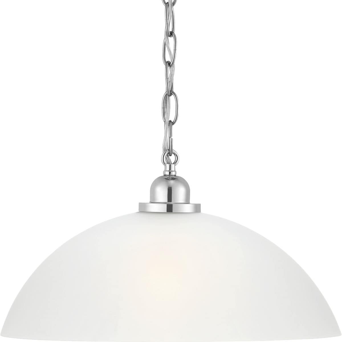 Progress Lighting P500149-015 Classic Dome Pendant Polished Chrome Transitional Etched glass Dome Medium Hanging Pendant light