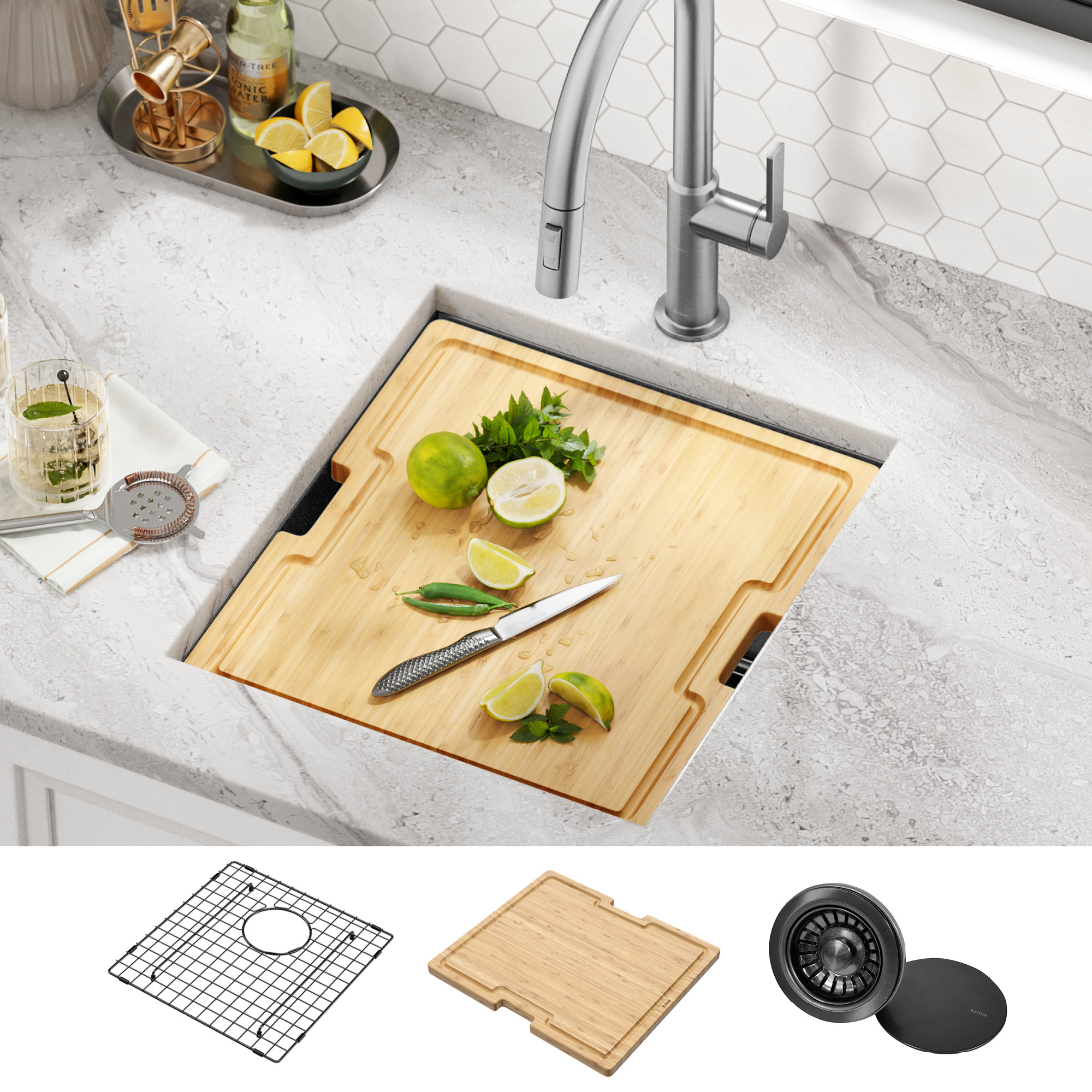 Kore 17" Black Stainless Steel Undermount Workstation Kitchen Sink
