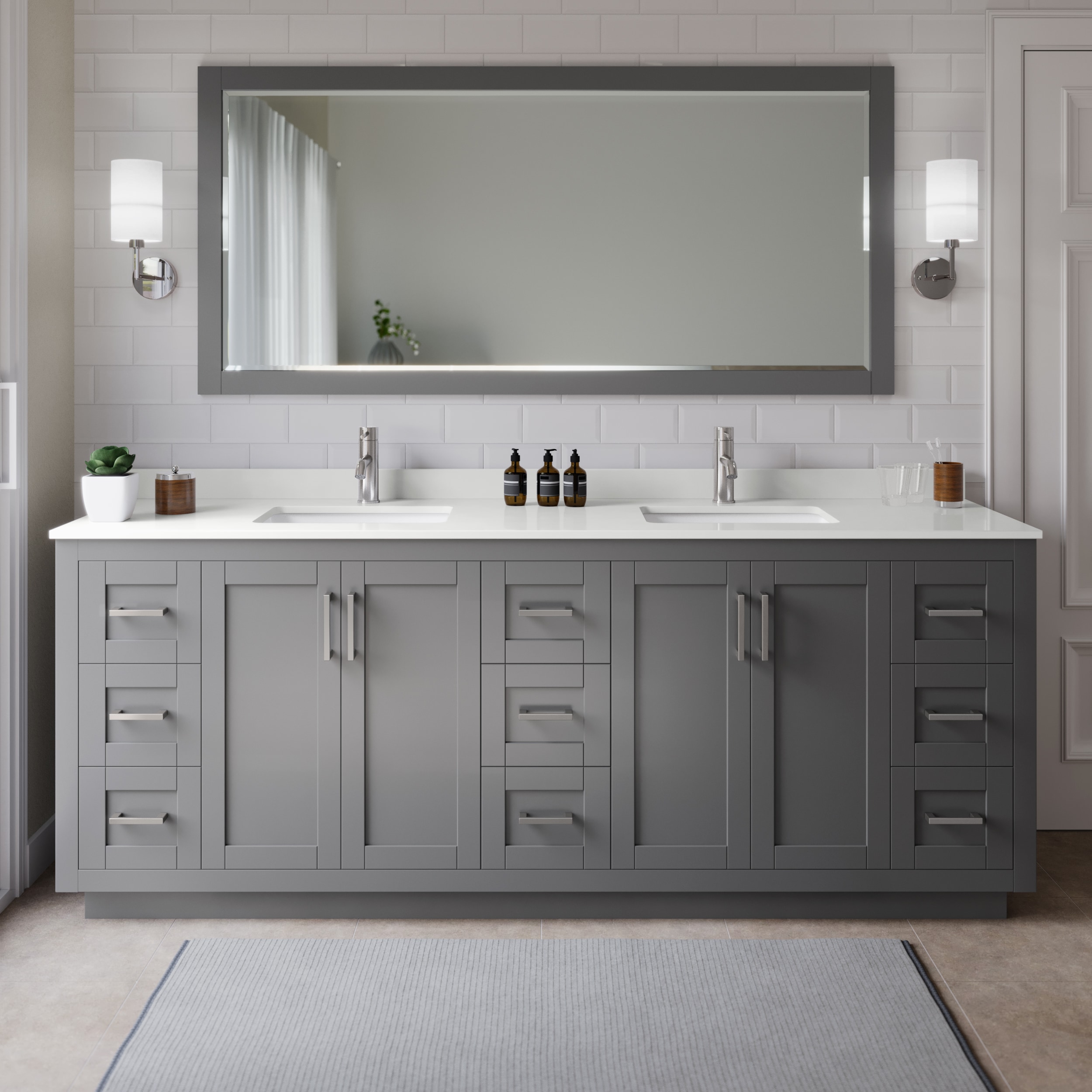 Wyndham Collection WCF292984DKGWQUNSM70 Miranda 84-in Dark Gray Undermount Double Sink Bathroom Vanity with White Quartz Top (Mirror Included)