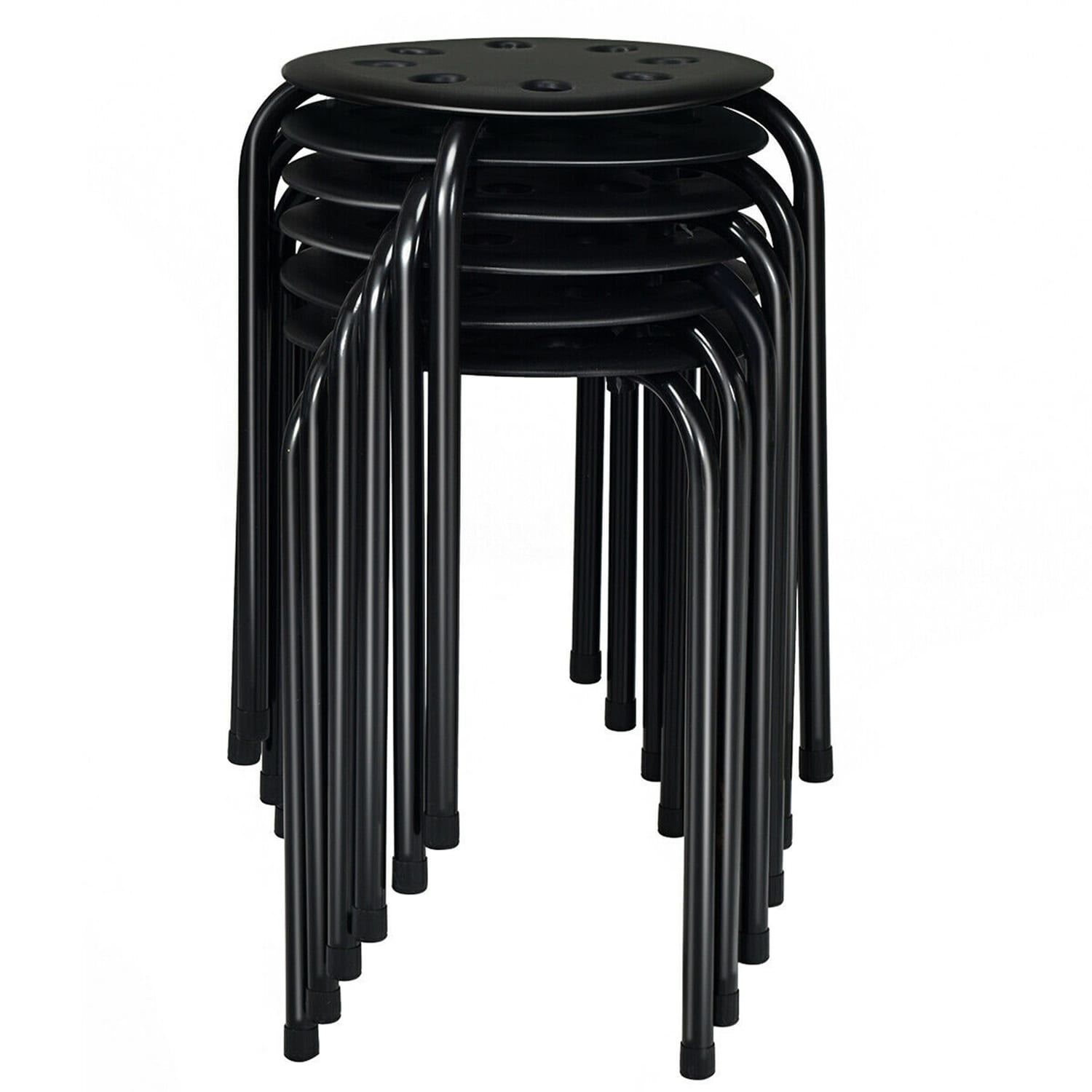 Costway CSHY000271 Set of 6 Portable Plastic Stack Stools 17.5 inches Height Backless Classroom Seating Black