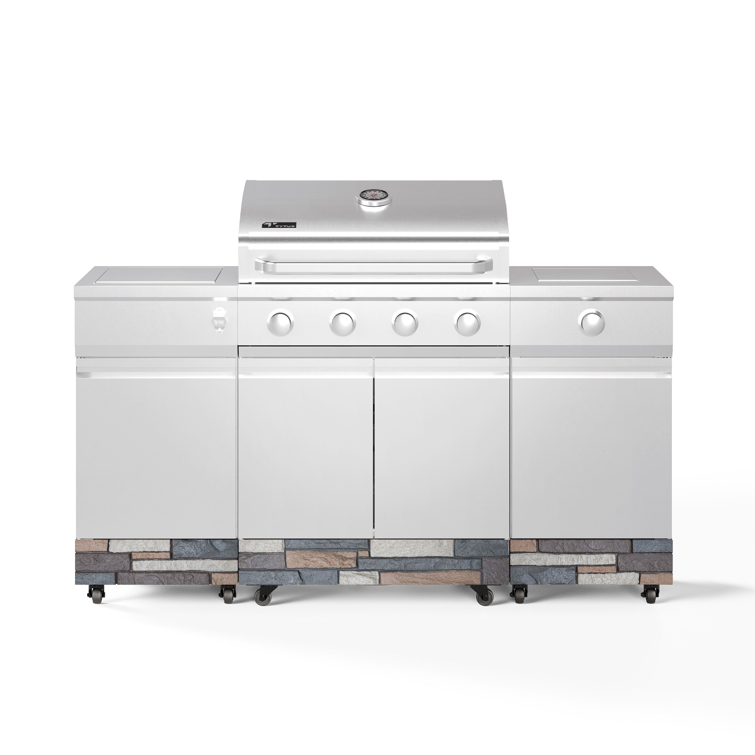 TYTUS TDT-021-0704 Fresno Stainless Steel + Ash Stone 4 -Burner Liquid Propane Gas Grill 1 -Side Burner