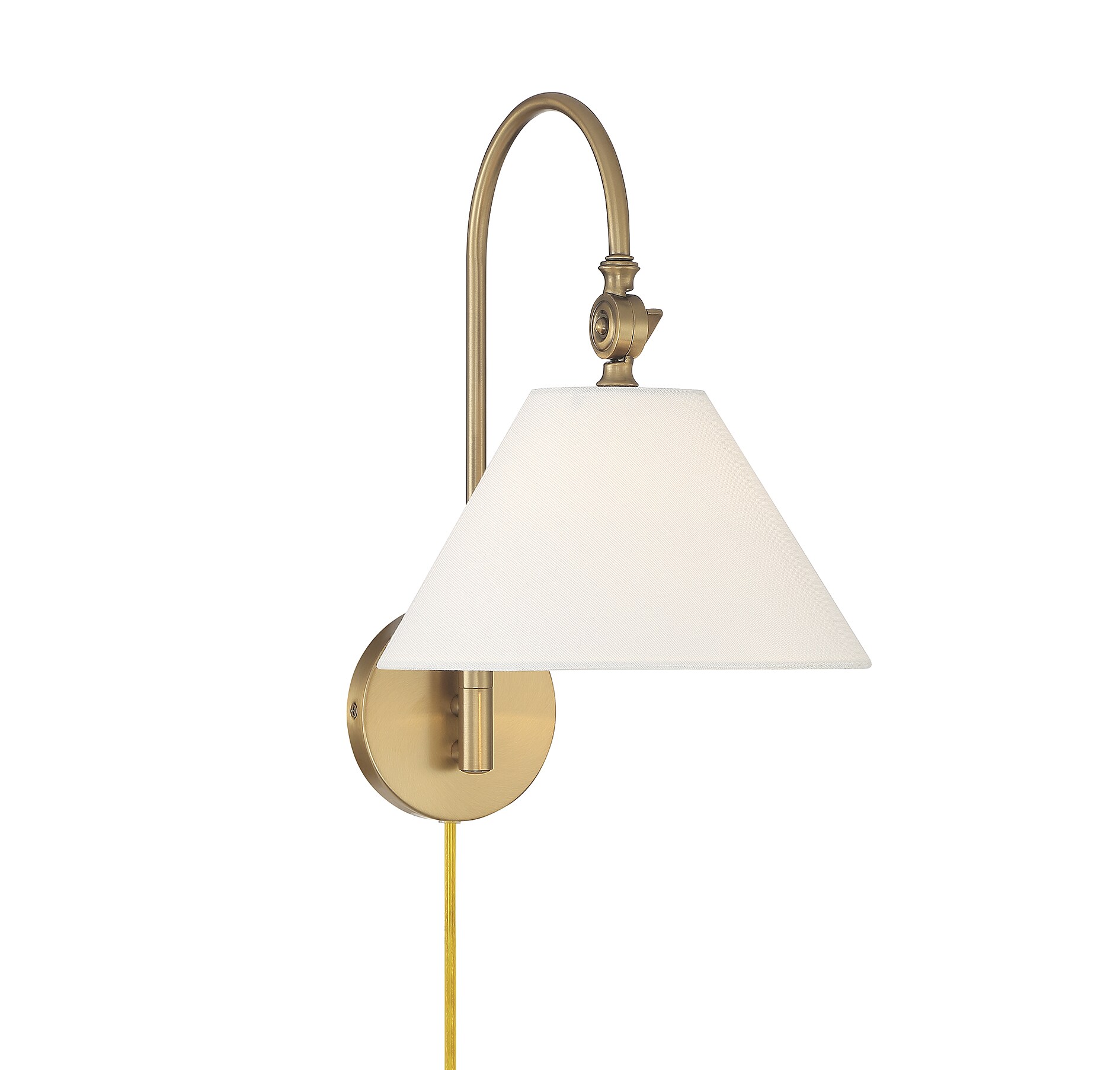Meridian Adjustable Arm 16" Wall Sconce in Natural Brass with White Shade