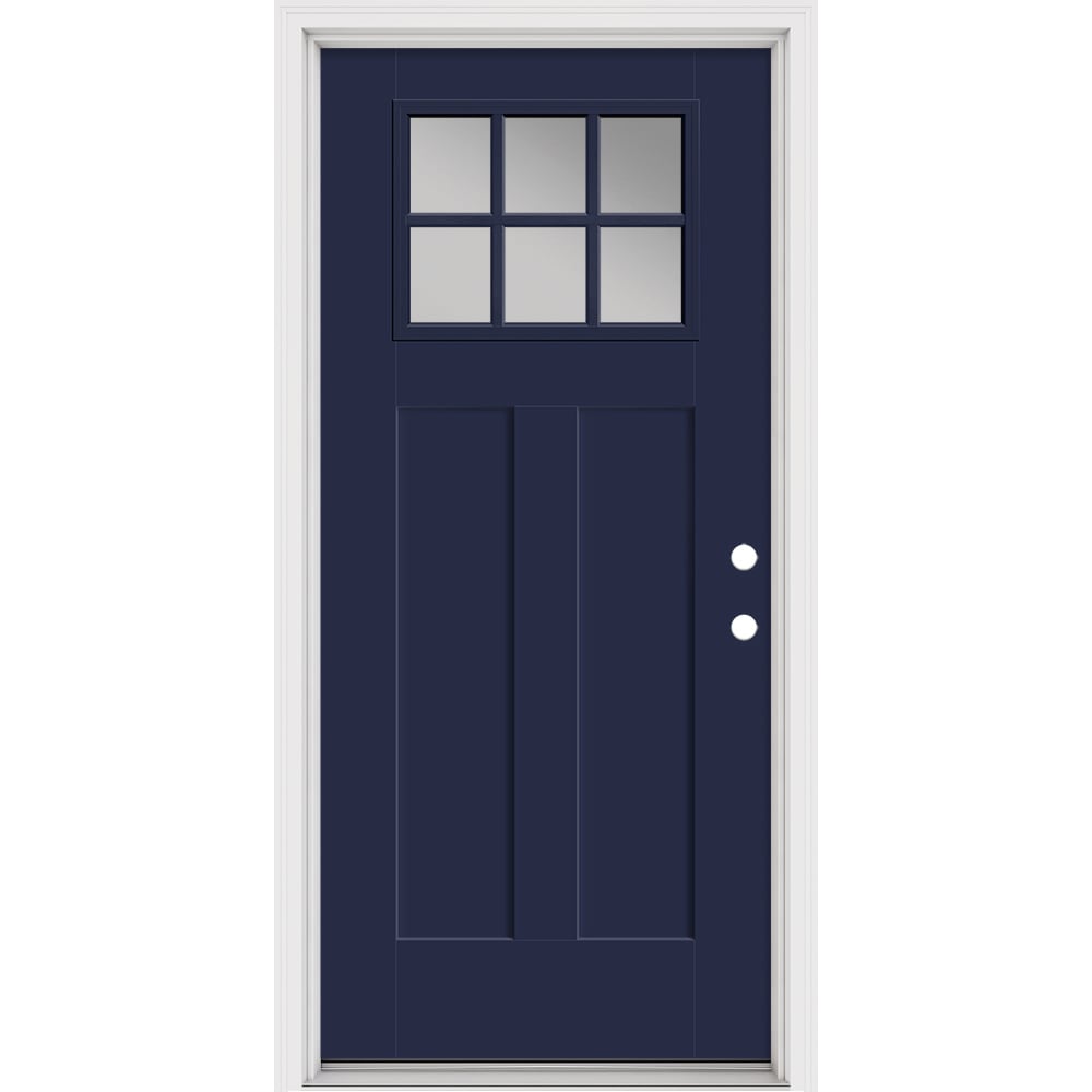 Masonite 897693 36-in x 80-in x 4-9/16-in Fiberglass Craftsman Left-hand inswing Eclipse Painted Prehung Front Door with Brickmould Insulating core with Grilles