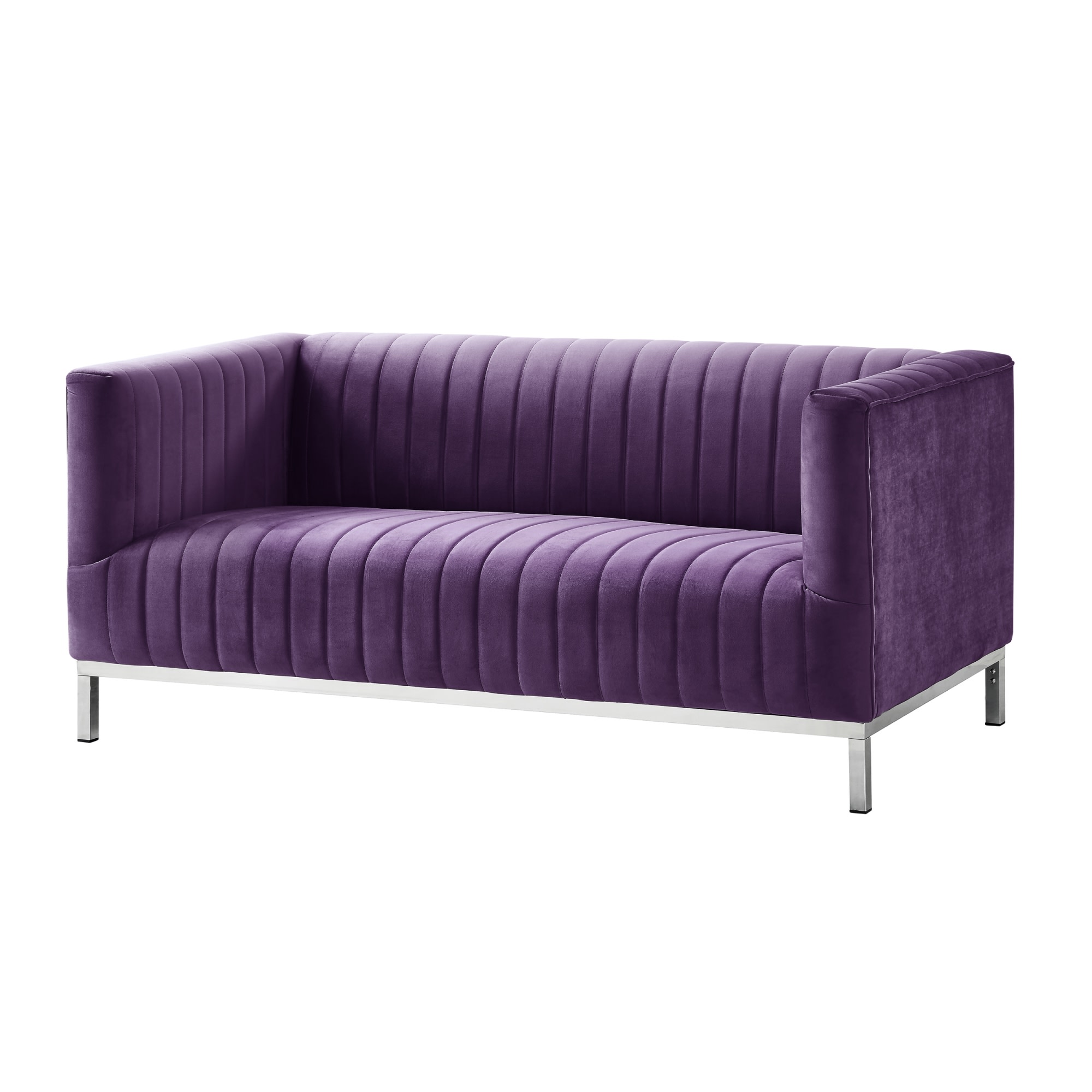 Inspired Home LS65-02PL-LS Daniel 63.4-in Glam Purple/Chrome Velvet 2 -seater Loveseat