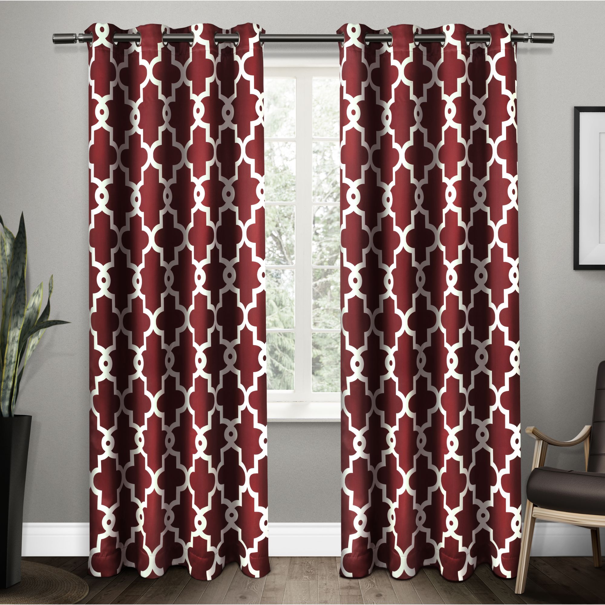 Exclusive Home EH7944-07 2-84G 84-Inches Burgundy Geometric Room darkening Interlined Grommet Curtain panel pair