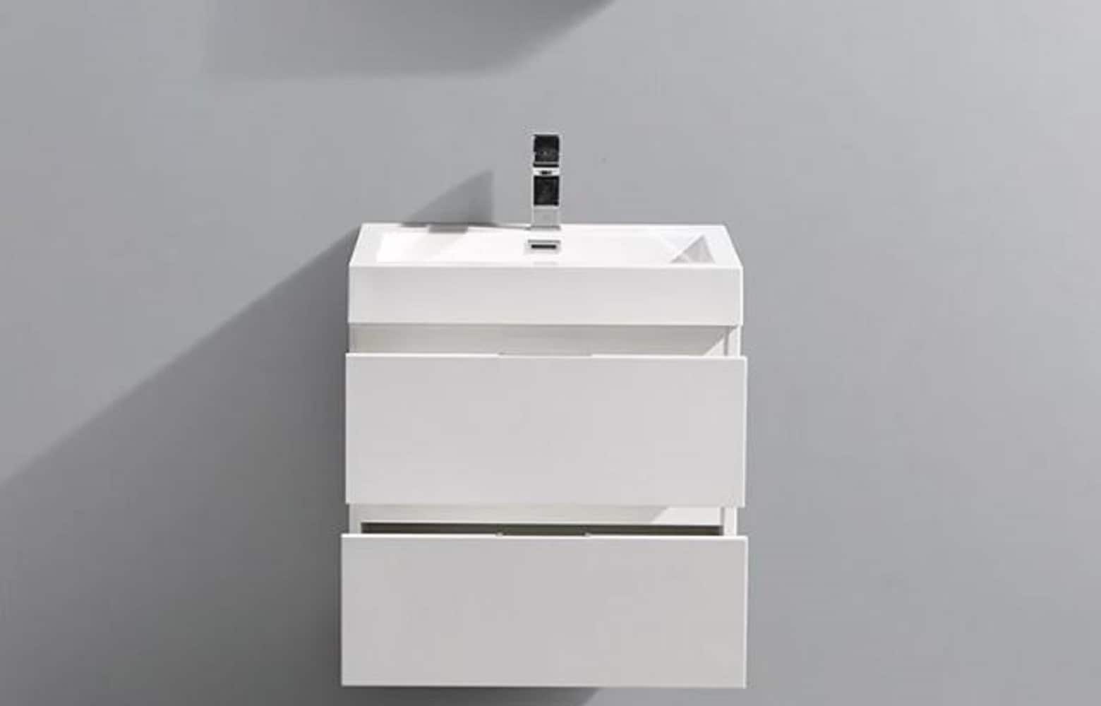 Glossy White 24" Wall-Mount Bathroom Vanity with Acrylic Sink
