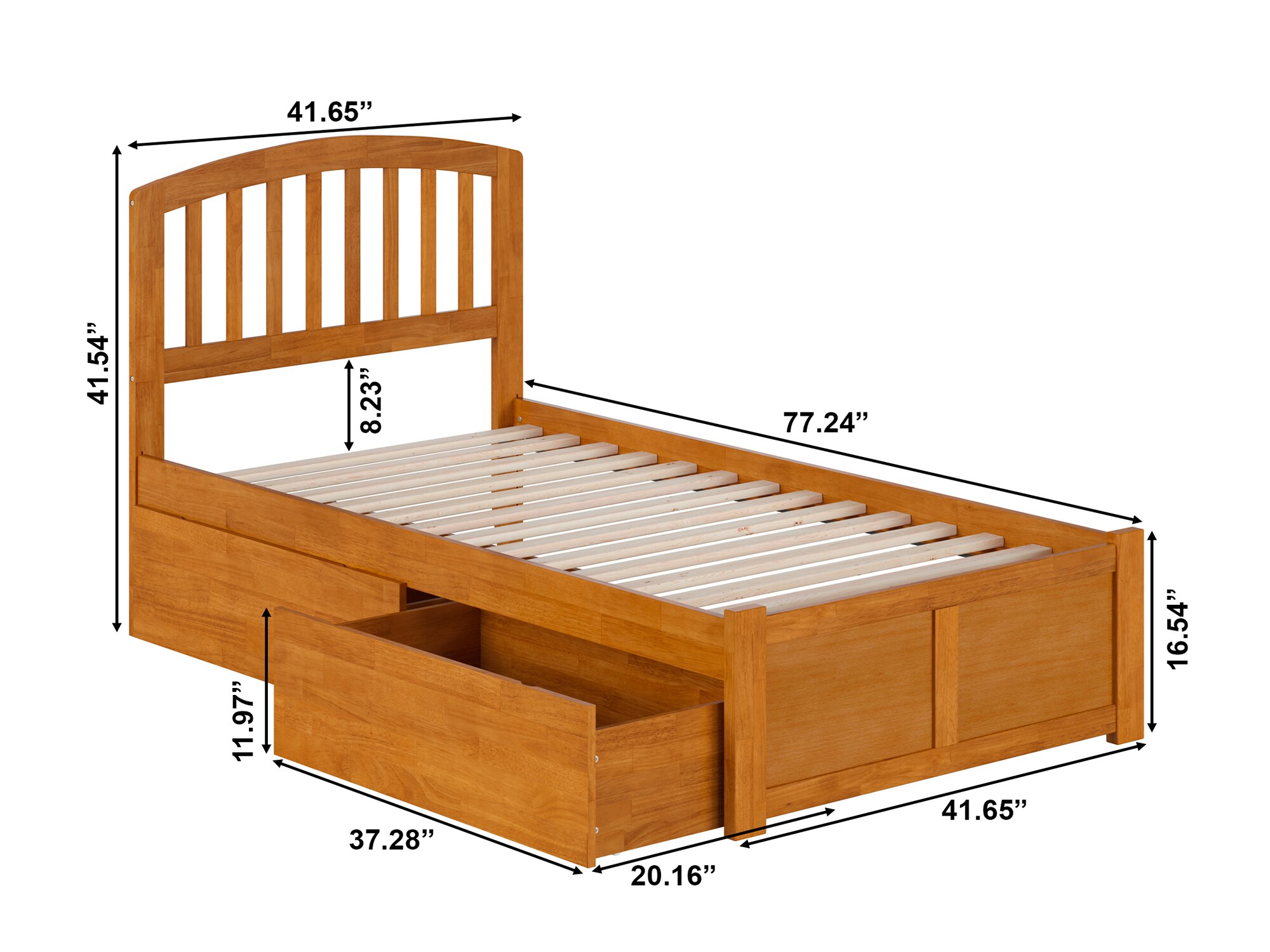 Light Toffee Twin Wood Platform Bed with Storage Drawers