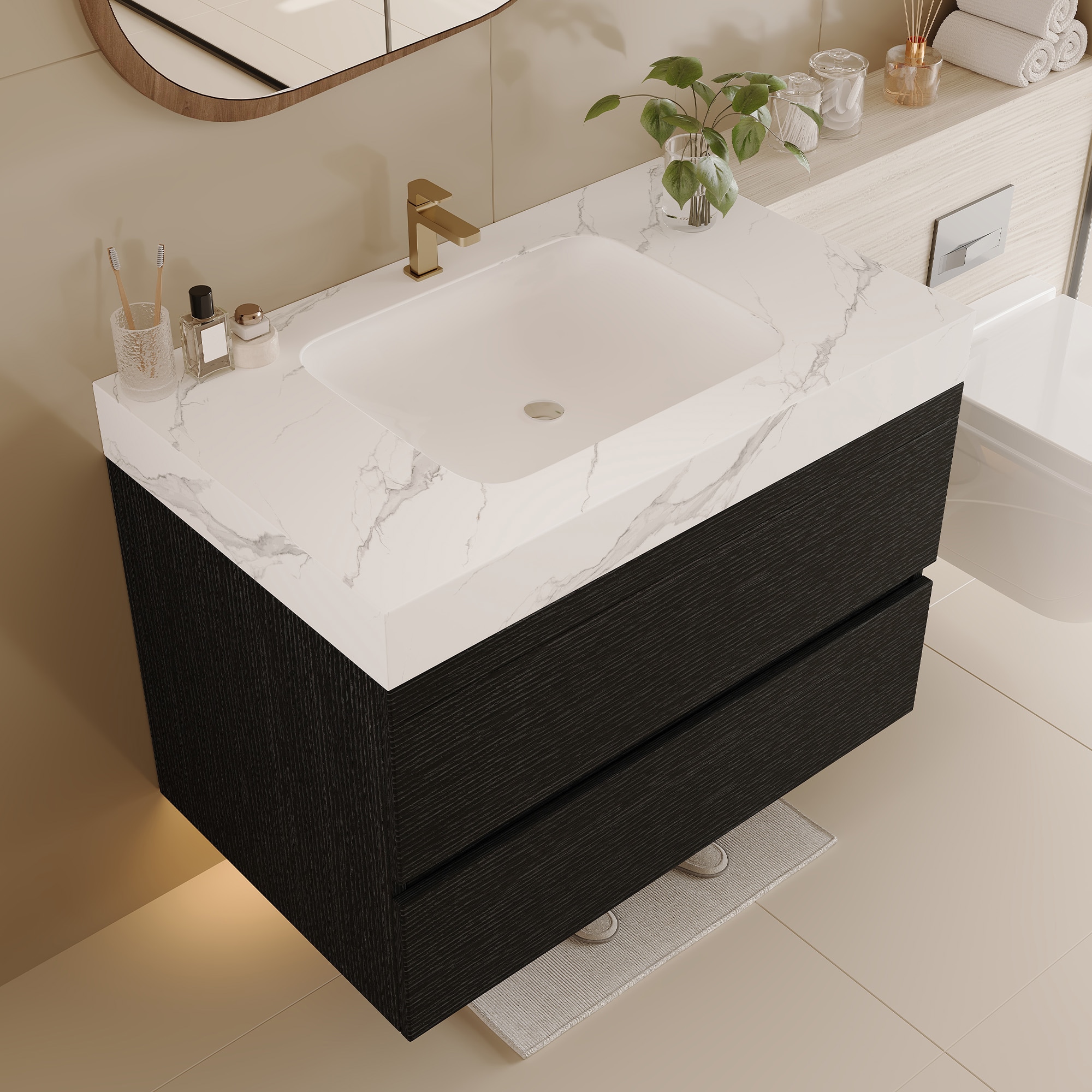 Tahanbath 29 9/10 iniches Modern Floating Bathroom Vanity with Faux