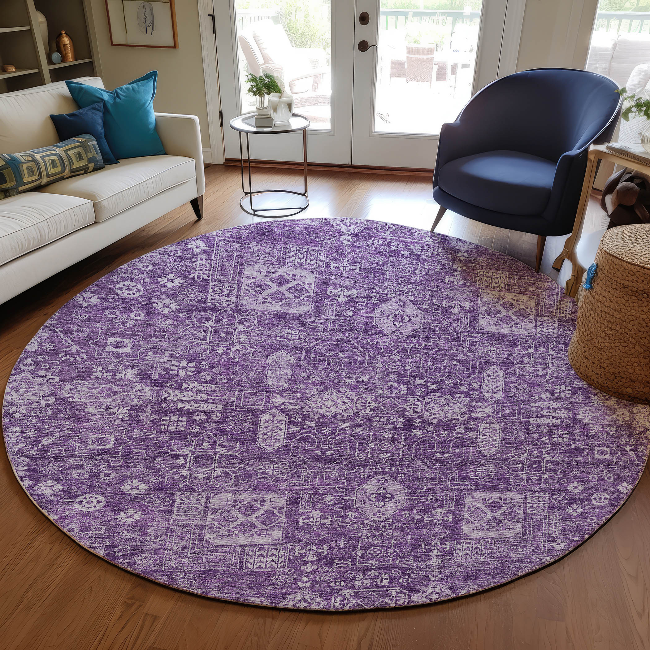 Addison Rugs ACN637PP8RO Chantille ACN637PP 8 x 8 (ft) Polyester Purple Round Indoor/Outdoor Geometric Machine washable Area rug