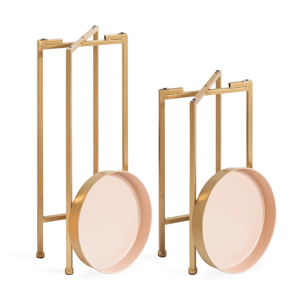 Celia Pink and Gold Round Metal Foldable Tray Table Set