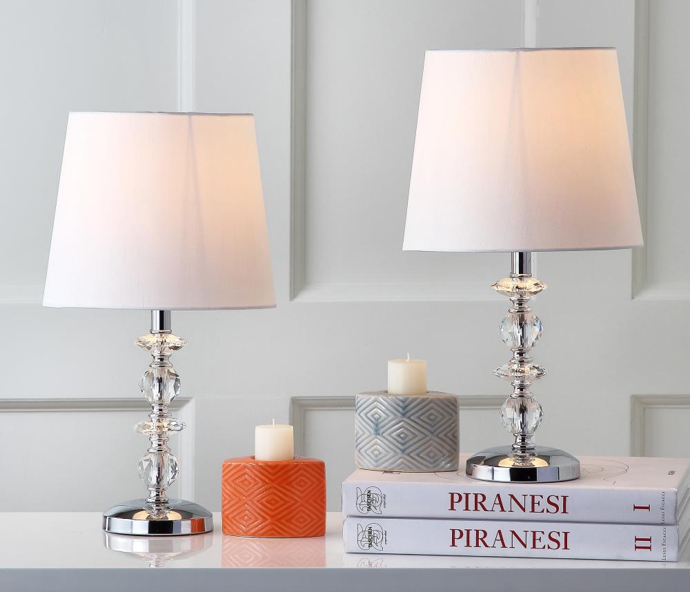 Elegant Derry Crystal Orb Table Lamp Set, Transparent with White Shade