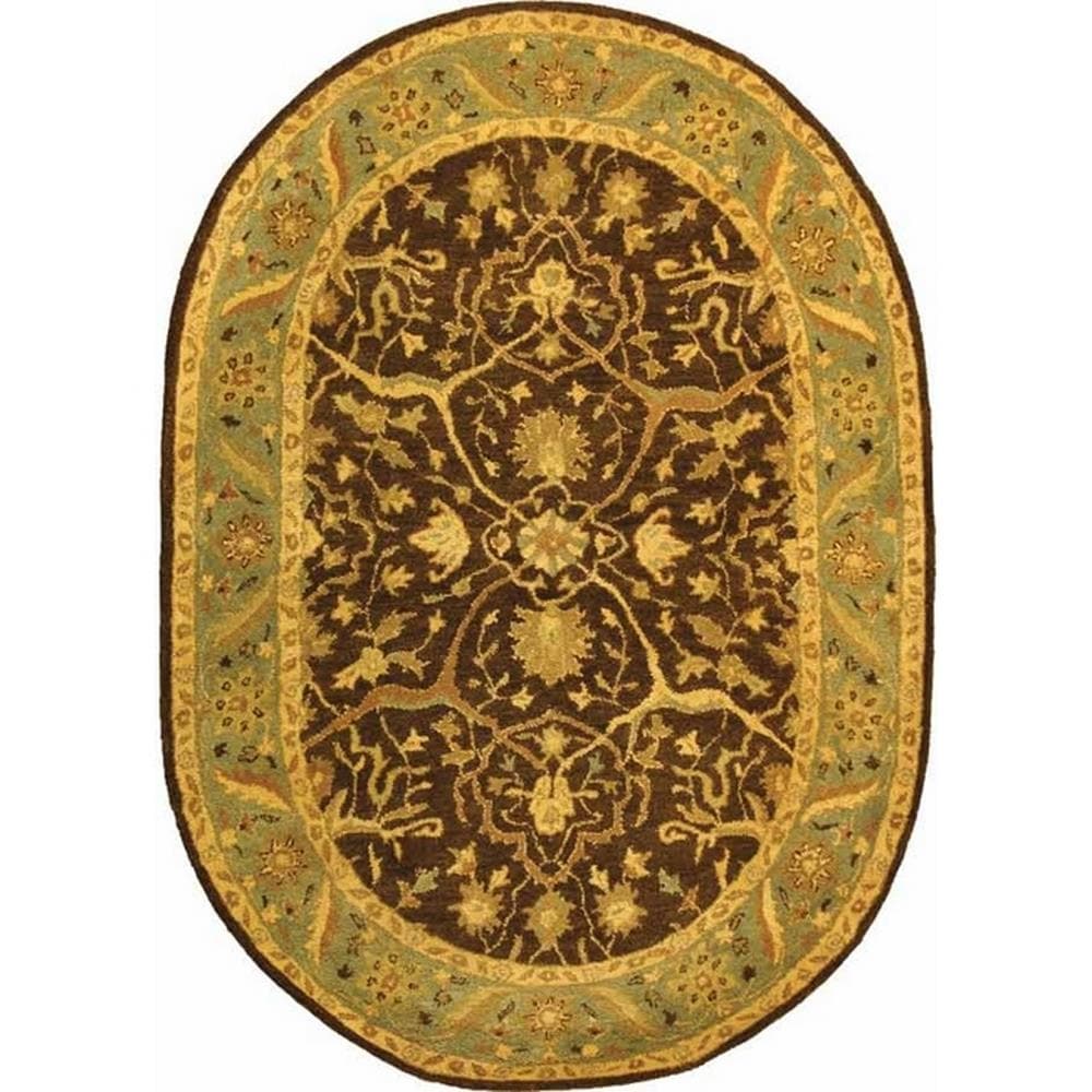 Safavieh AT14F-5OV Antiquity Bibika 5 x 7 (ft) Tufted Wool Brown/Green Oval Indoor Floral/Botanical Vintage Area rug