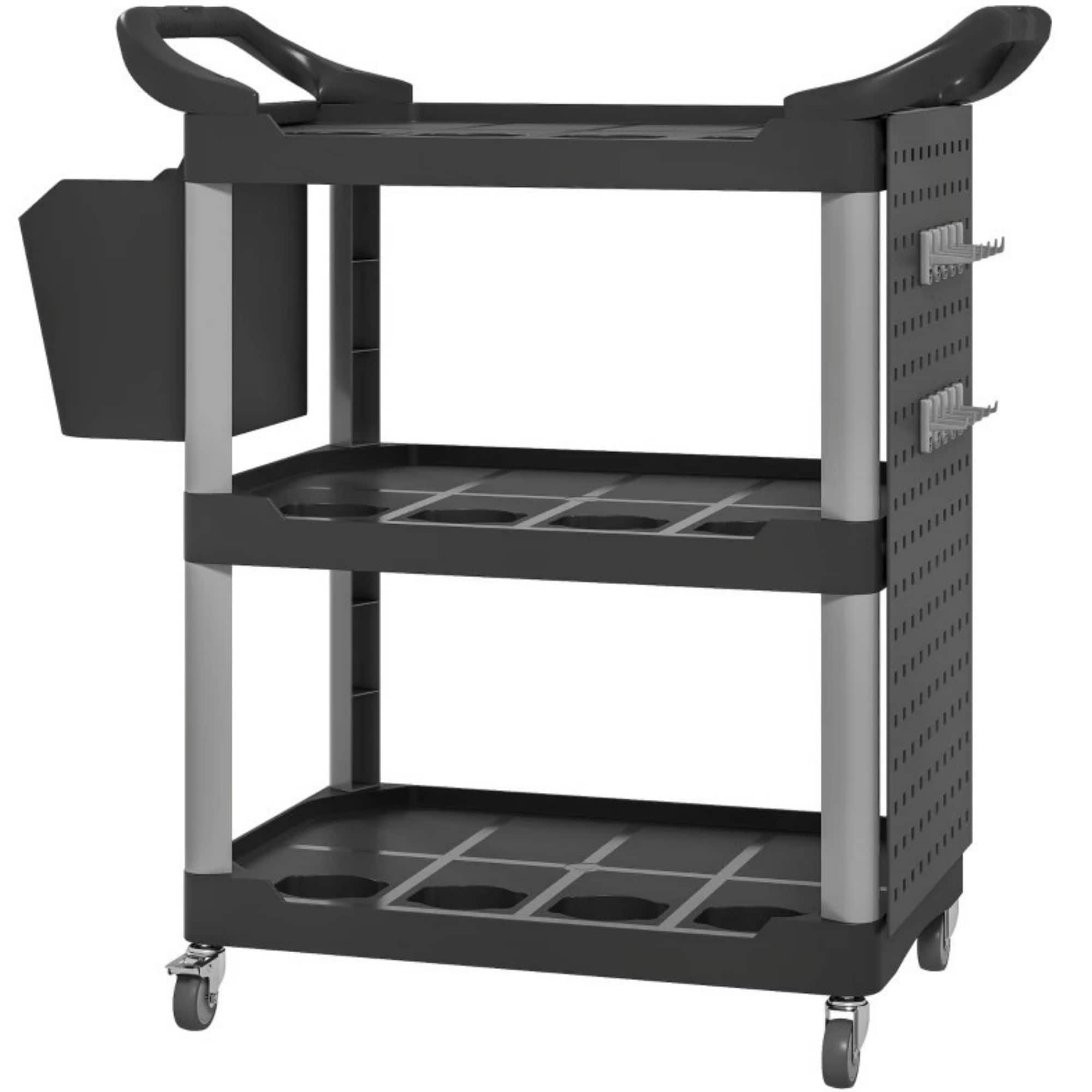 Wooakway 3-Tier Rolling Tool CartCapacity Plastic Utility Cart with Side Shelf and Bucket
