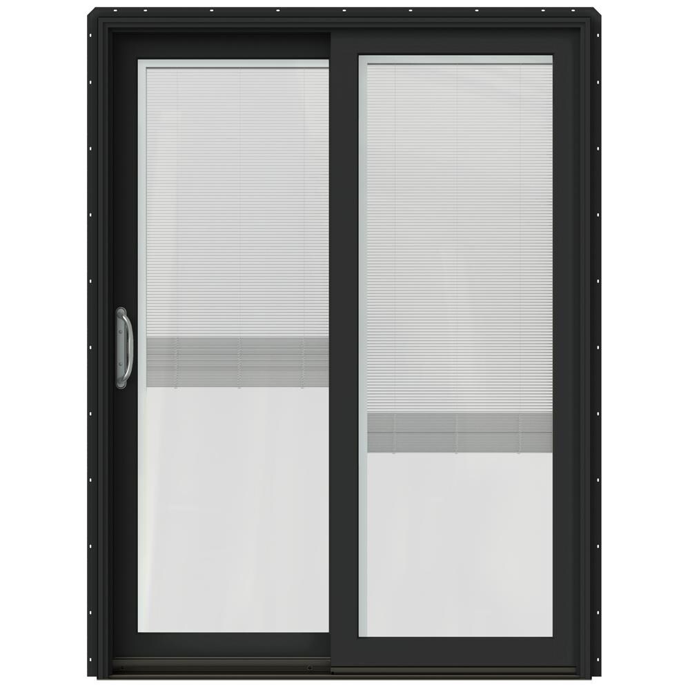 JELD-WEN LOWOLJW220100229 60-in x 80-in Tempered Blinds Between The Glass Bronze Clad-wood Sliding Left-Hand Sliding Double Patio Door Screen Included