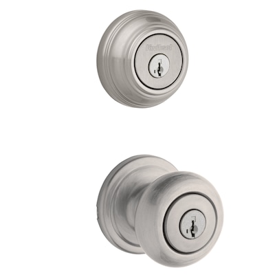 Kwikset 992 Juno Entry Knob and Double Cylinder Deadbolt Combo Pack featuring SmartKey in Satin Nickel 99920-006 Keyed on both side 