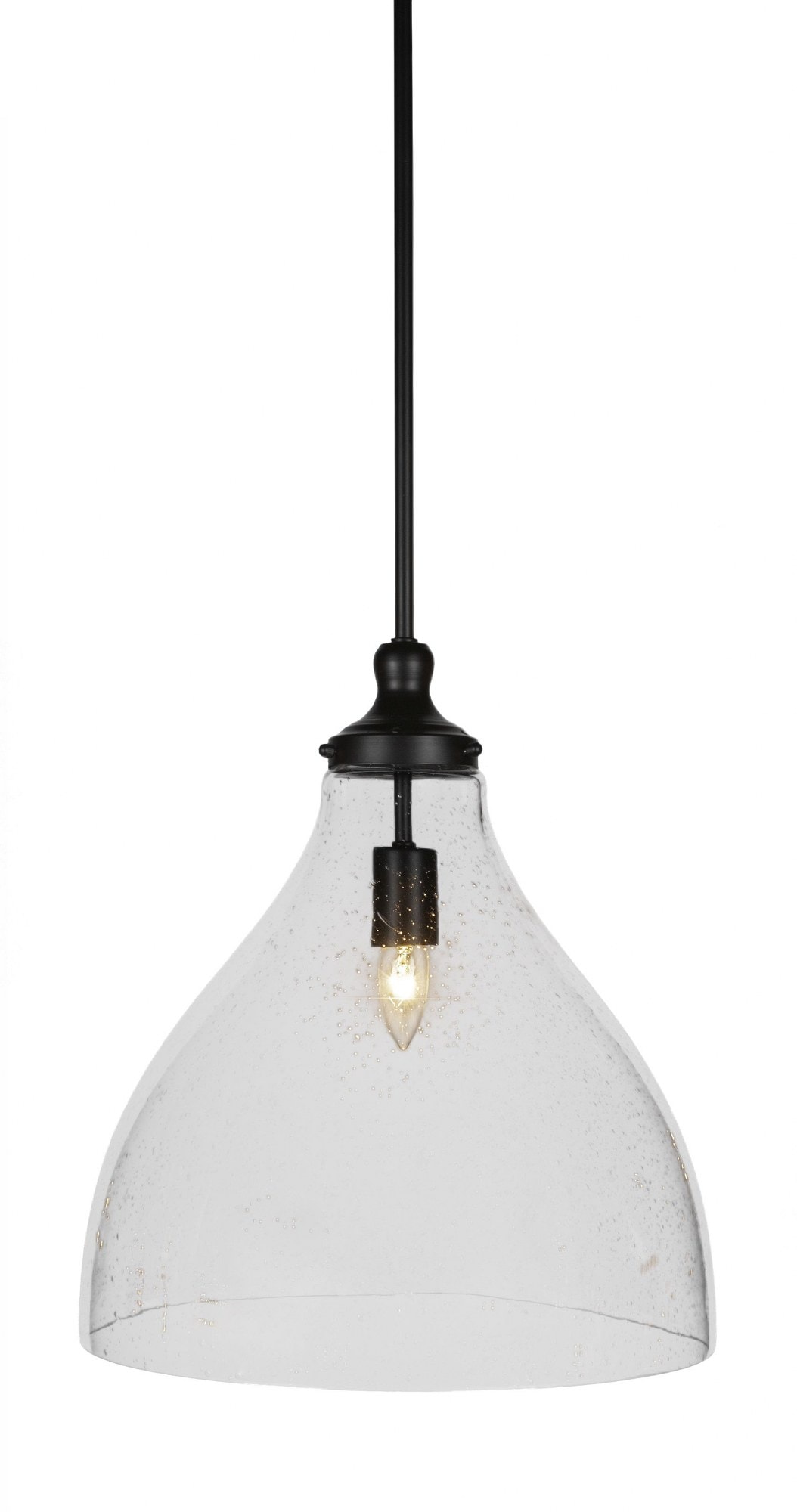 Toltec Juno 1 - Light Matte Black / Black With 16 Inch Clear Bubble Shade Steel Pendant Light