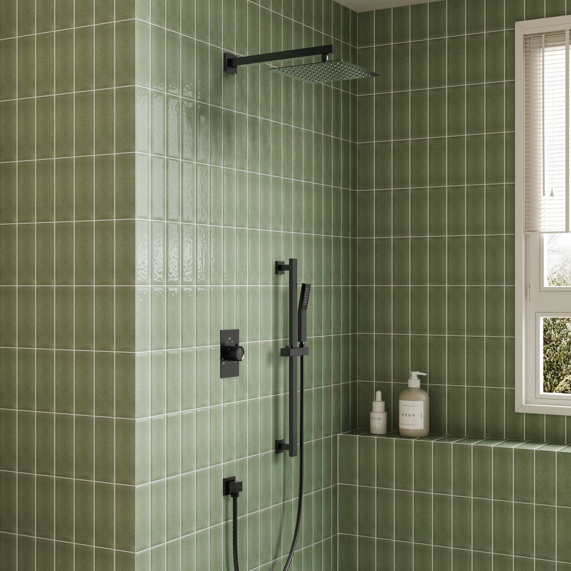 EVERSTEIN SFS-1036-BK10 2-Spray Wall Mount Dual Shower Head and Handheld Shower with Easy to Install in Matte Black (Valve Included)