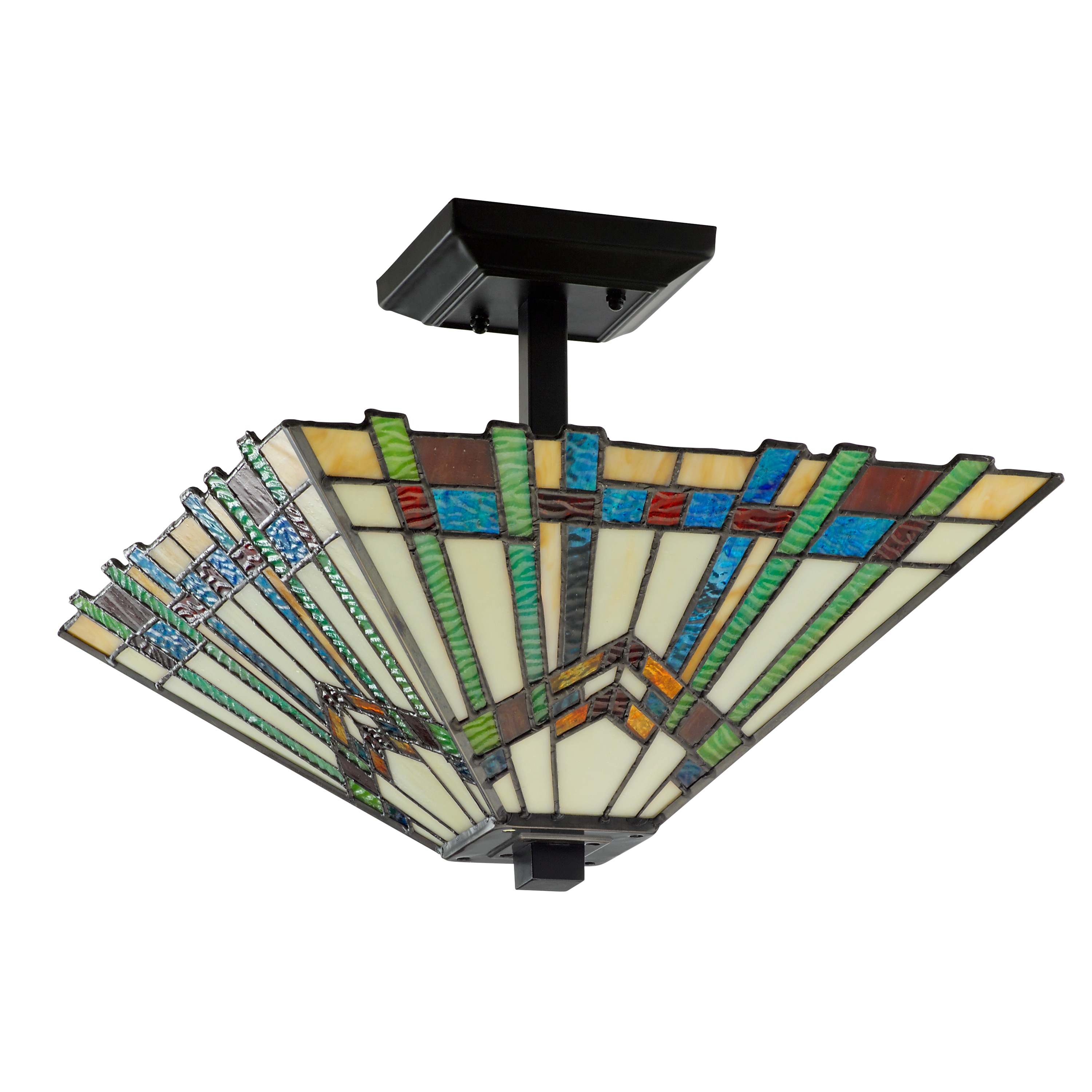Mission-Inspired 18'' Tiffany Style Stained Glass Semi-Flush Mount in Oil-Rubbed Bronze