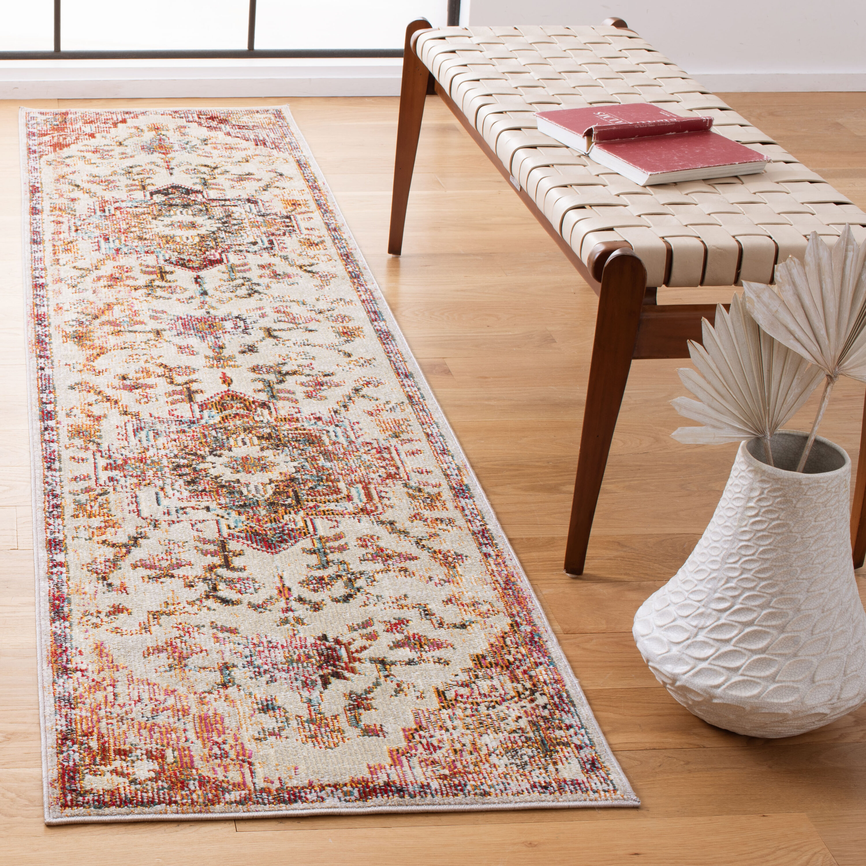 Crystal 501F Light Blue Burgundy 2ft-2in x 9ft Runner Rug