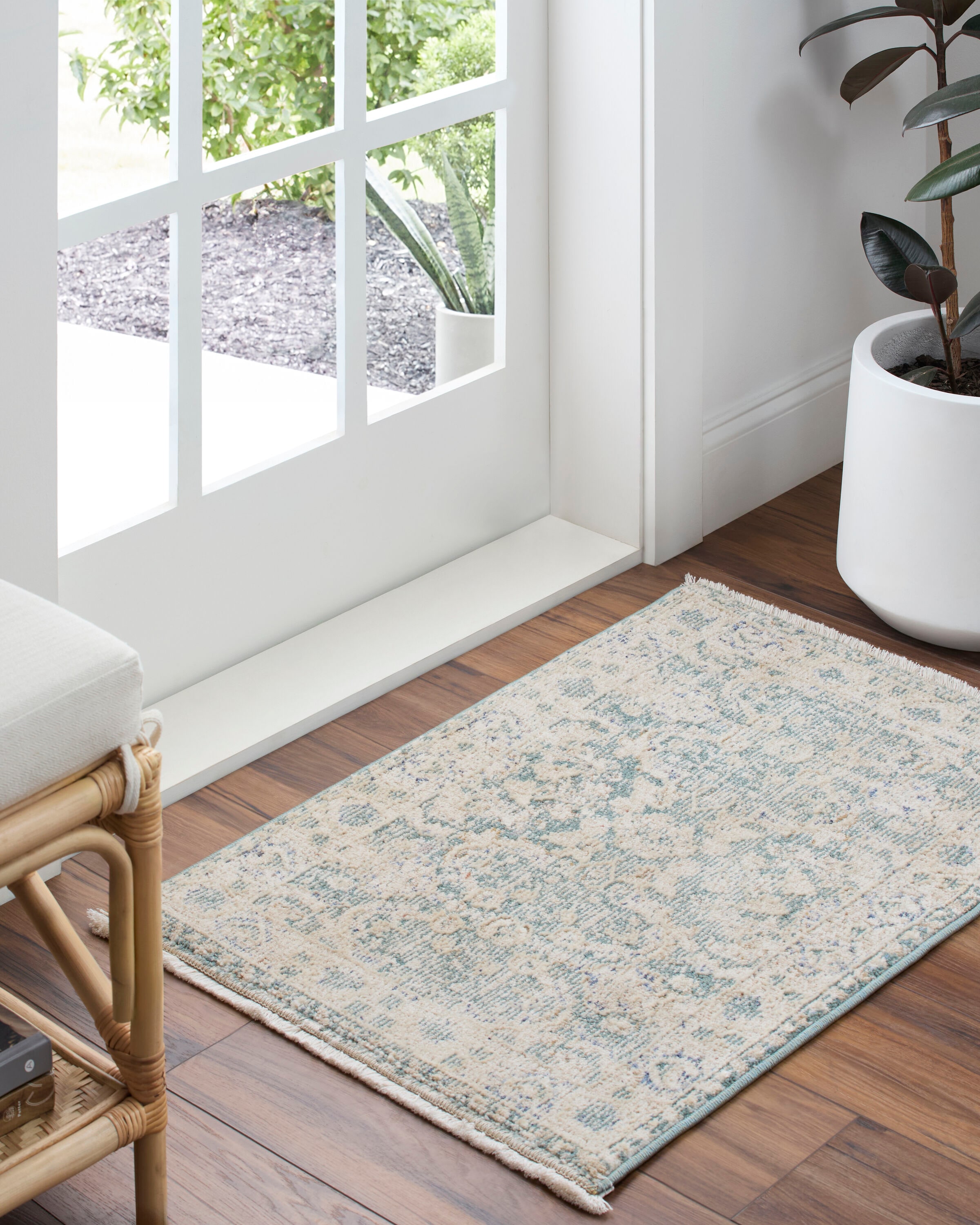 allen + roth 669955 Olive Flowers 2 x 3 (ft) Loomed Polyester Green Rectangular Indoor Floral/Botanical Persian Area rug