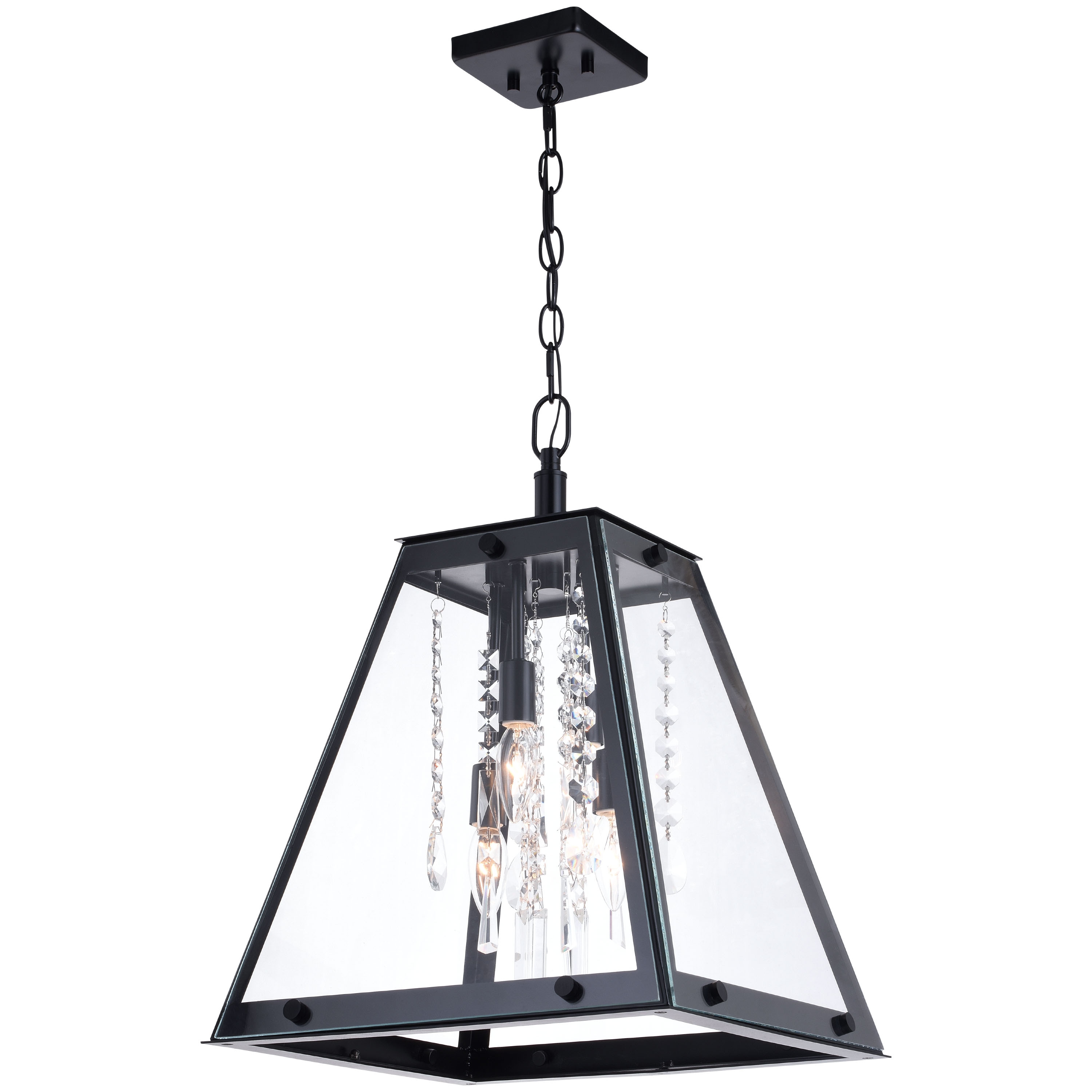 Tremont Urban Loft 15" Mini Pendant in Matte Black with Crystal Strands