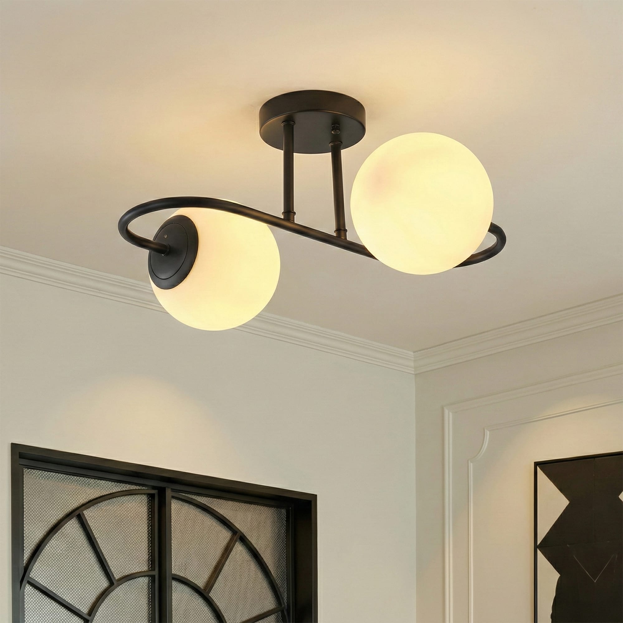 Aiwen 17.32-in Black Indoor 2 -Light LED Semi-flush Mount Light with Frosted Glass