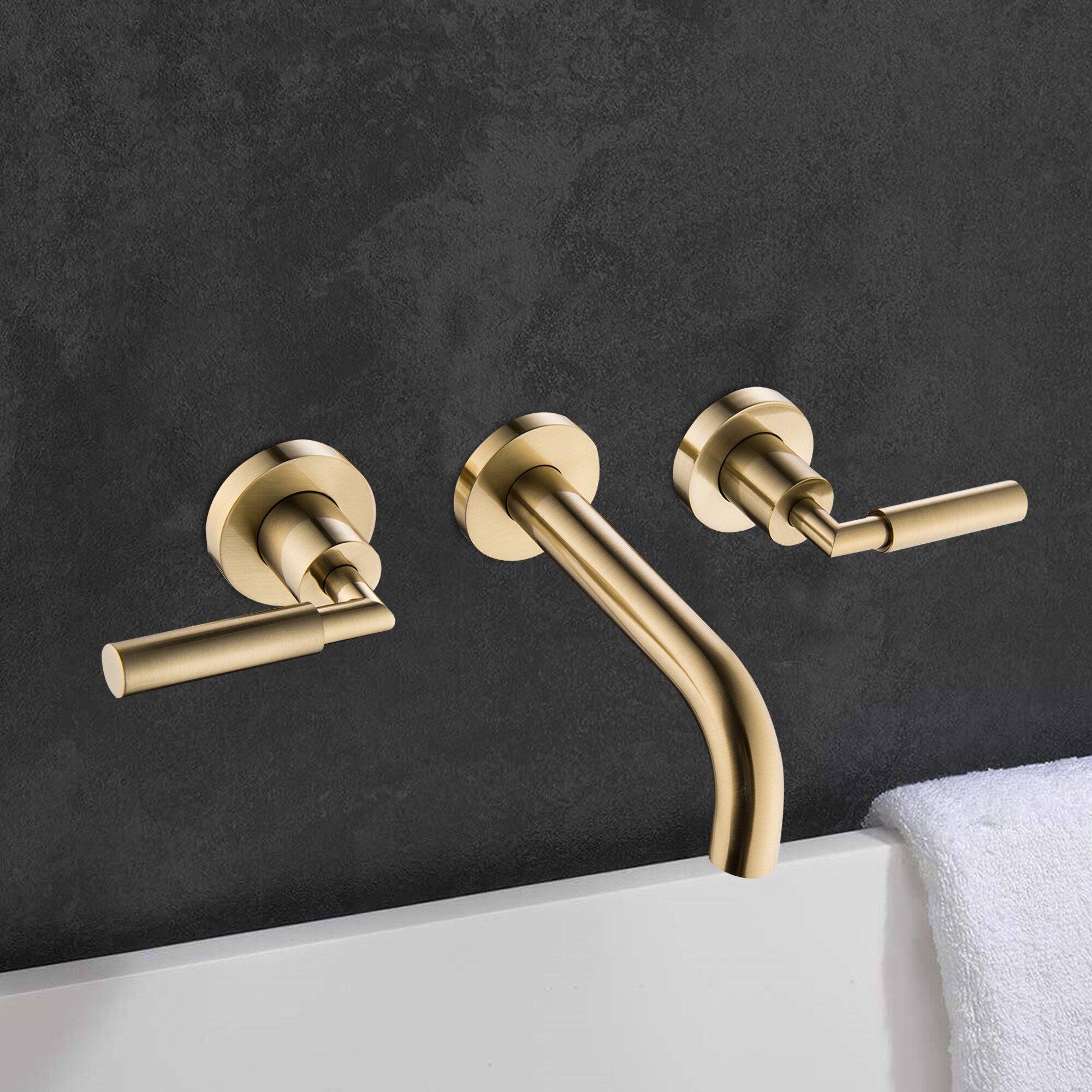 WELLFOR Brushed Gold Wall-mount 2-Handle Bathroom Sink Faucet in the ...