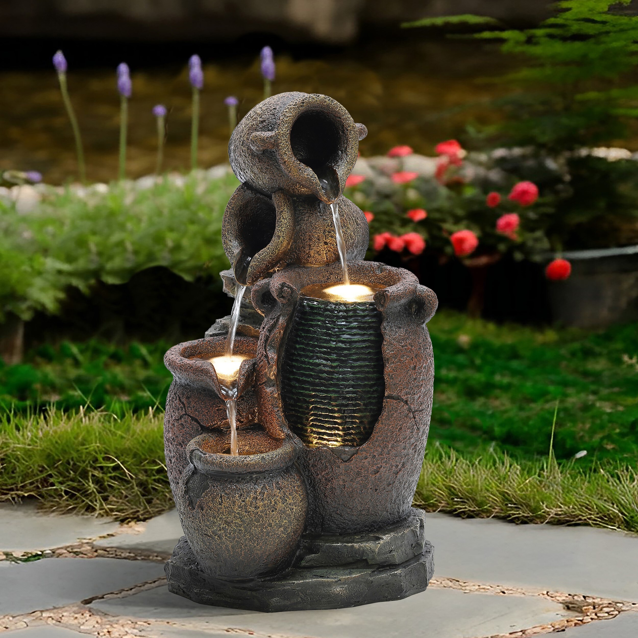 Luxenhome 22-in H Resin Fountain Statue Outdoor Fountain Pump Included 