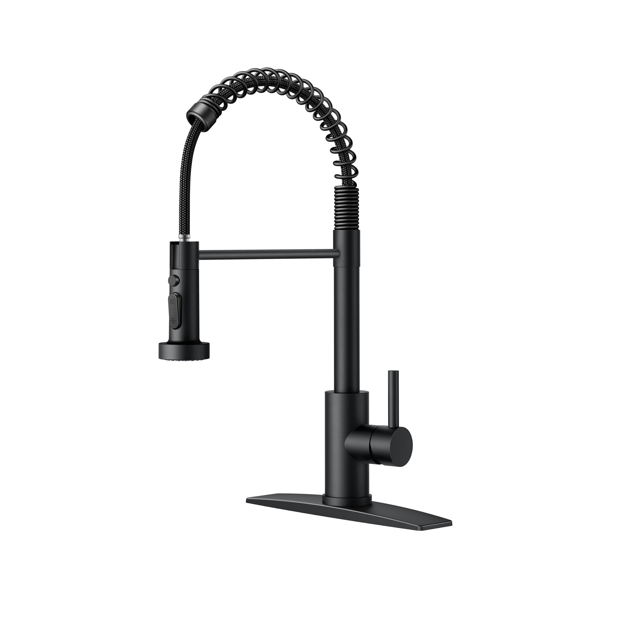 FORIOUS LL0024B Kitchen Faucet Matte Black Single Handle Deck-mount Pull-down Kitchen Faucet with Sprayer ( Deck Plate Included )