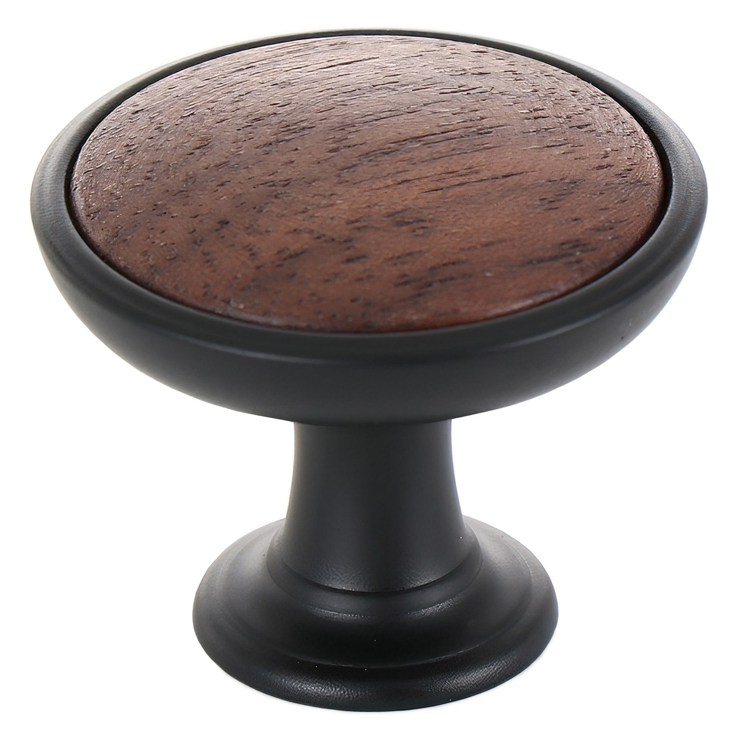 allen + roth NATHAN 1-1/4-in Matte Black/Wood Mushroom Classic Cabinet Knob 6 -Pack