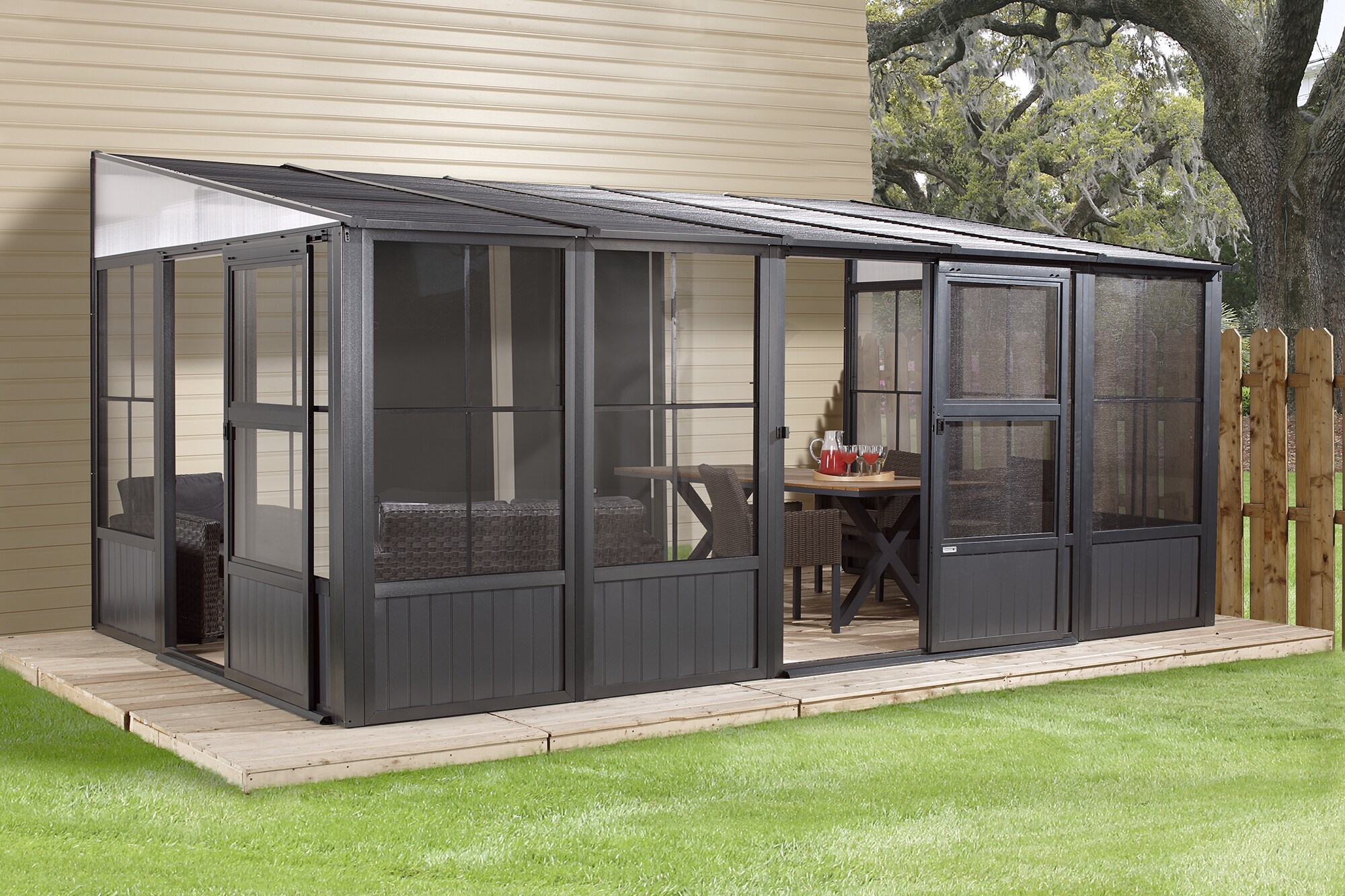 Sojag 10-ft x 13-ft Charleston Rectangle Dark Grey Metal Steel Roof Gazebo