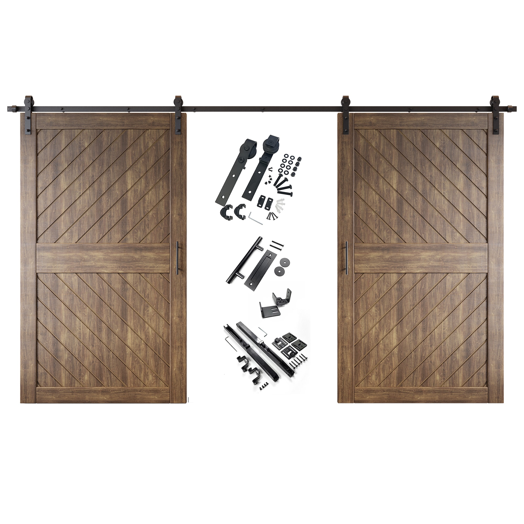 HOMACER YT2H216C-XT3-5084-WA 50-in x 84-in Dark Walnut Prefinished Non-standard Pine Wood Solid core Double Barn Door (Hardware Included)