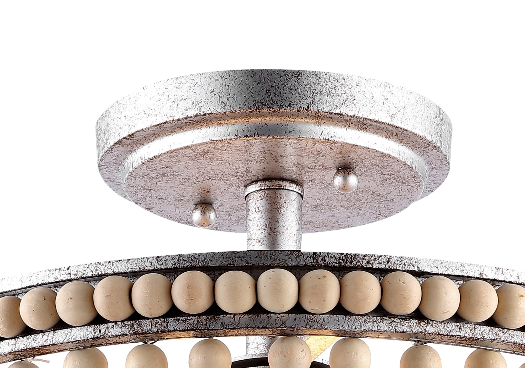 Allie 14" Antique Silver Wood Bead LED Semi Flush Mount Light