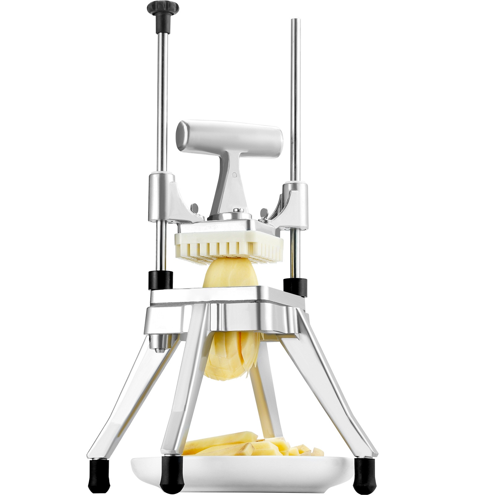 VEVOR SCGGSSDQTJJB01036V0 Commercial Vegetable Fruit Chopper  Stainless Steel French Fry Cutter with 4 Blades 1/4in 3/8in 1/2in  6 wedge Slicer  Chopper Dicer with Tray  Heavy Duty Cutter for Potato Tomato Onion Mushroom