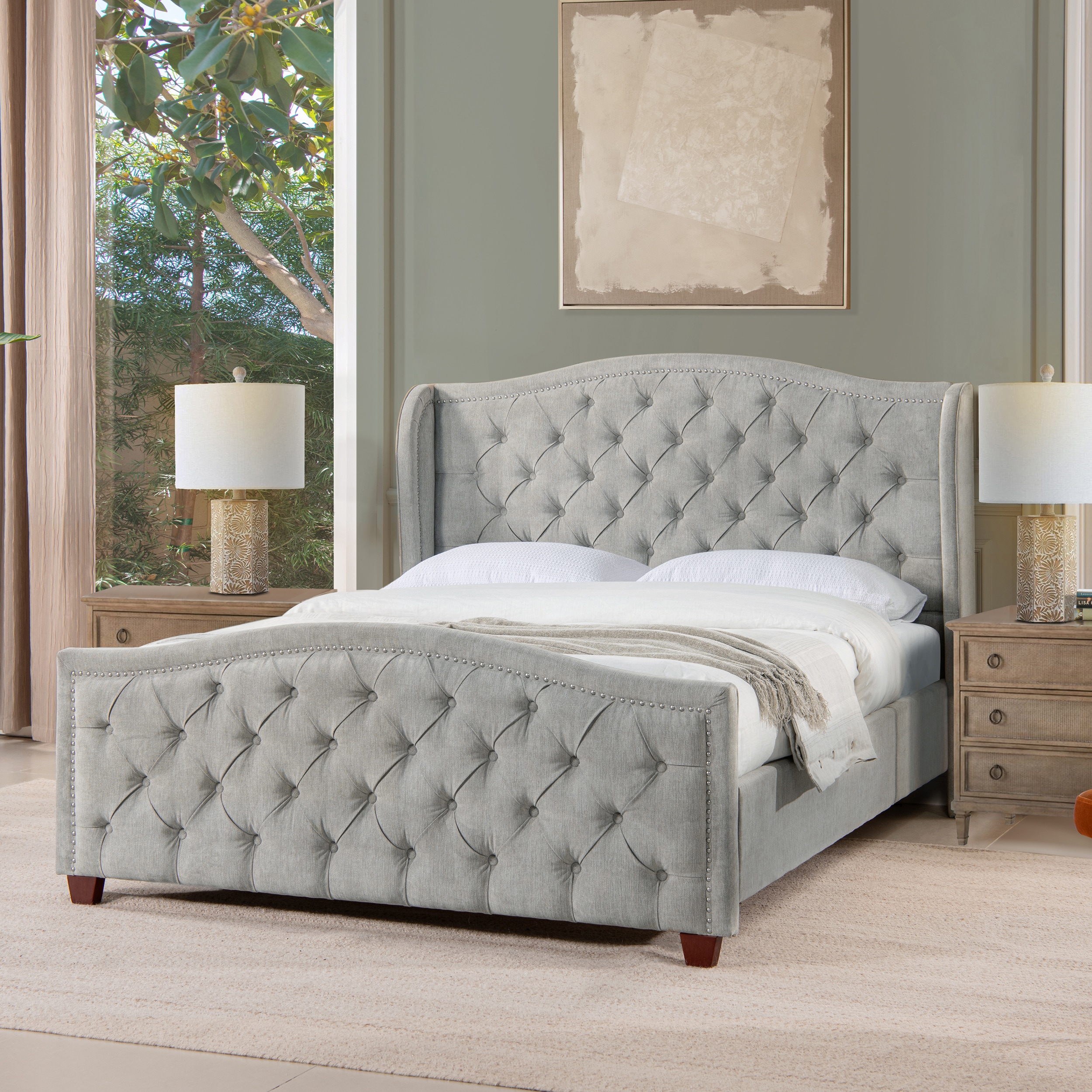 Jennifer Taylor Home Marcella Silver Grey Polyester Queen Upholstered Panel  Bed in the Beds department at