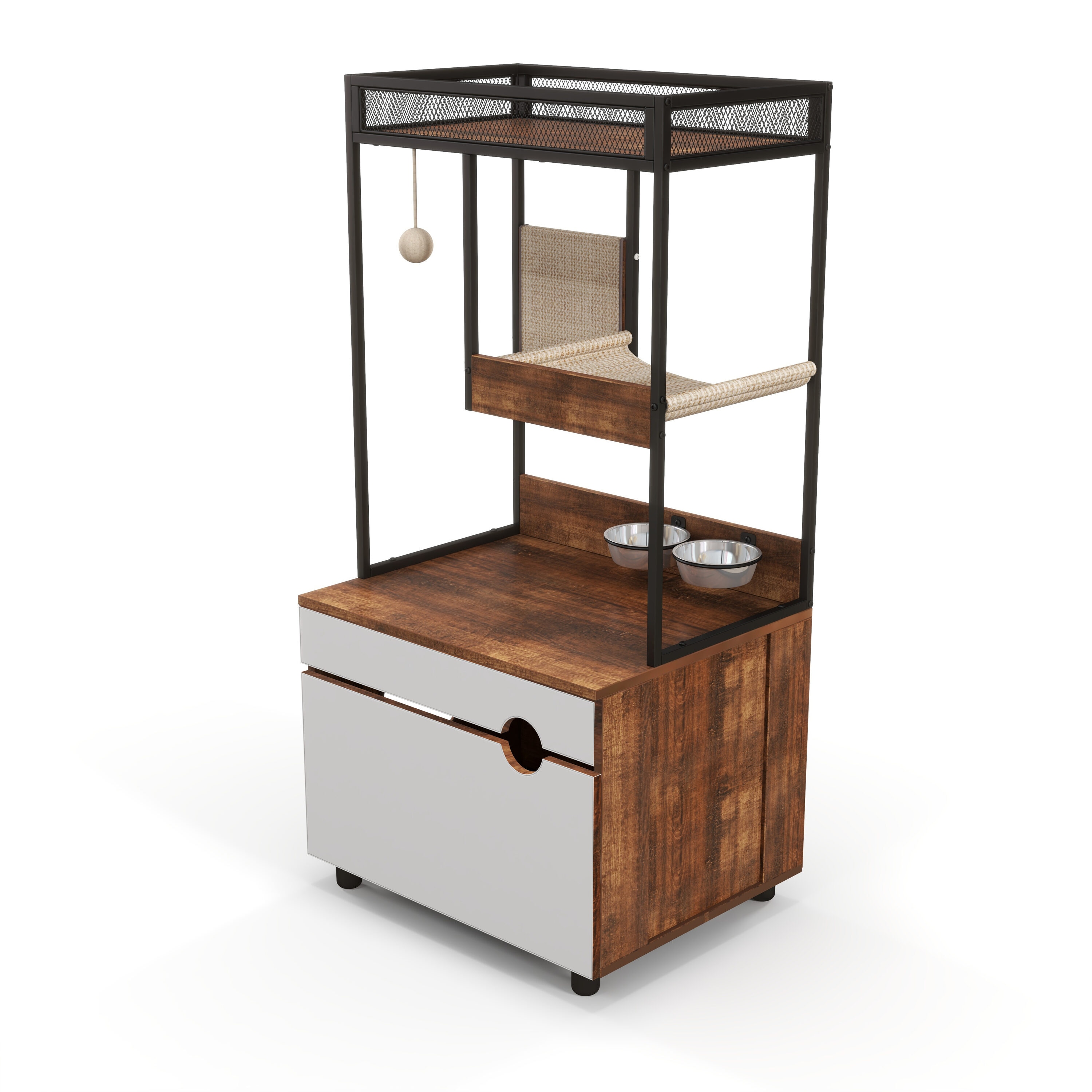 Tatayosi T2-87106558 Cat Litter Box Enclosures with Cat Tree Tower Cat Furniture Cat Cabinet