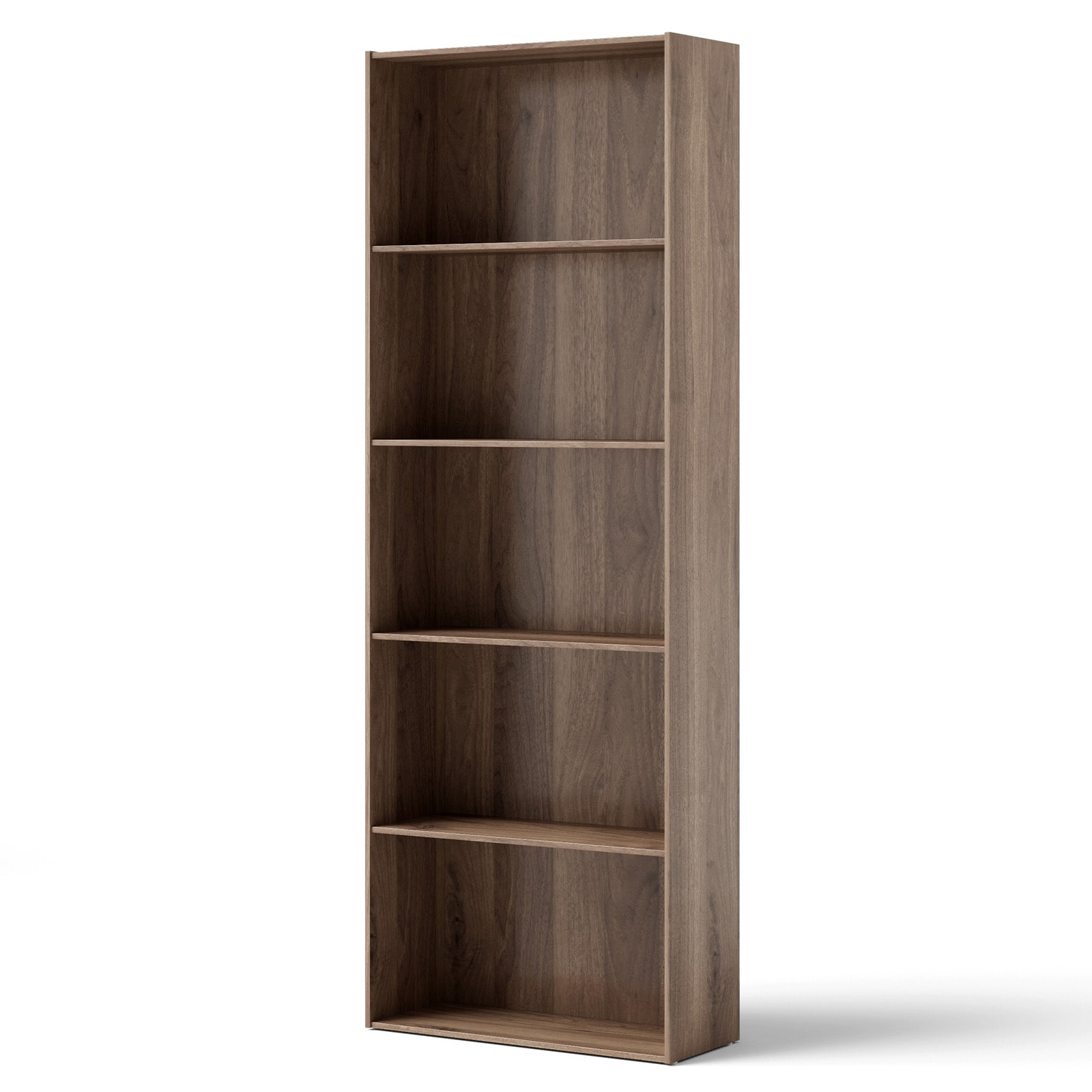 Slickblue D-CO-FC68106WH Black/Walnut Living Room Bedroom Office Study MDF 5-Shelf Bookcase No Doors (23.5 W x 67 H x 9.5 D) P2 Veneer Finish