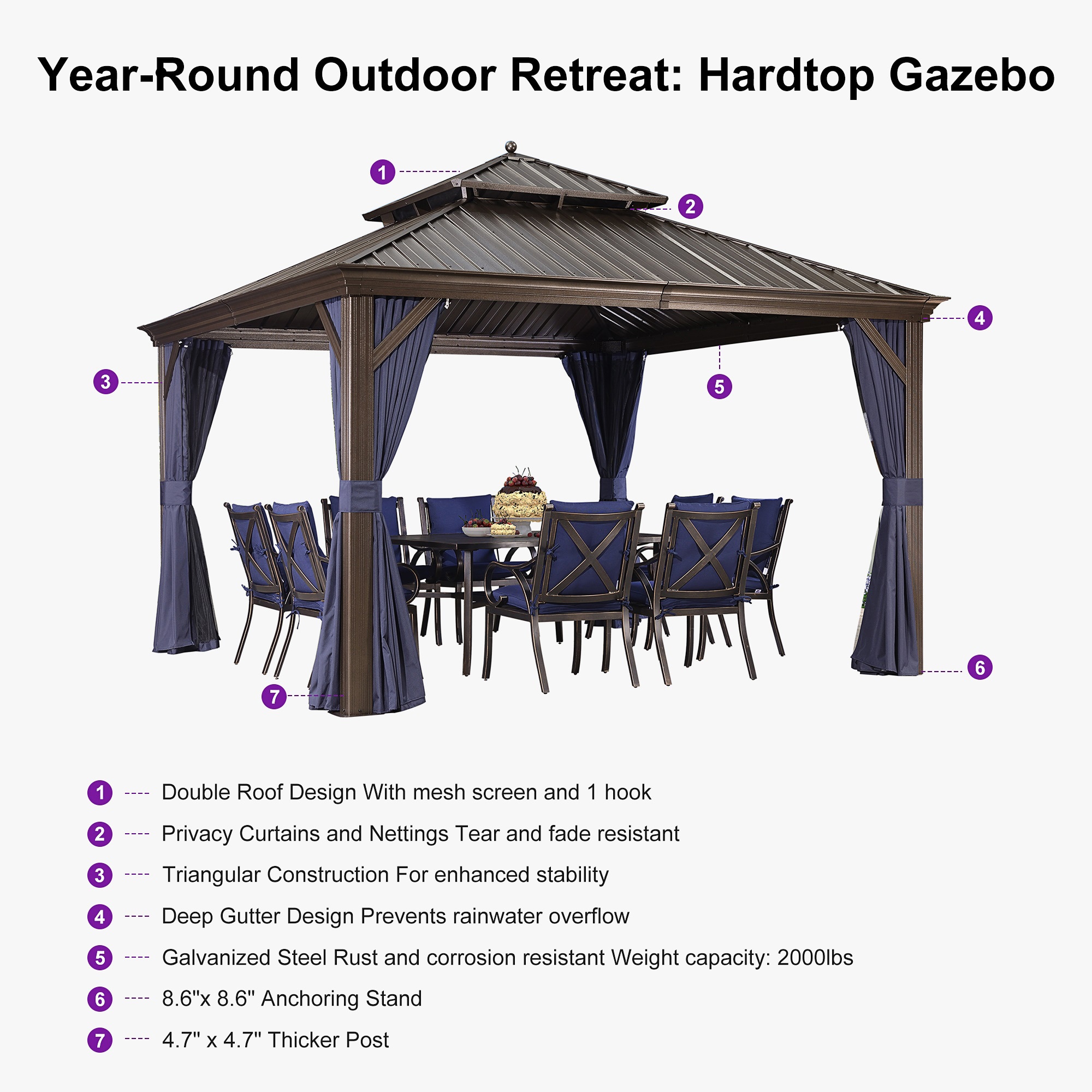 PURPLE LEAF LSMHS1212DNB-PD4 Wood-Resin-Gazebos - View #5