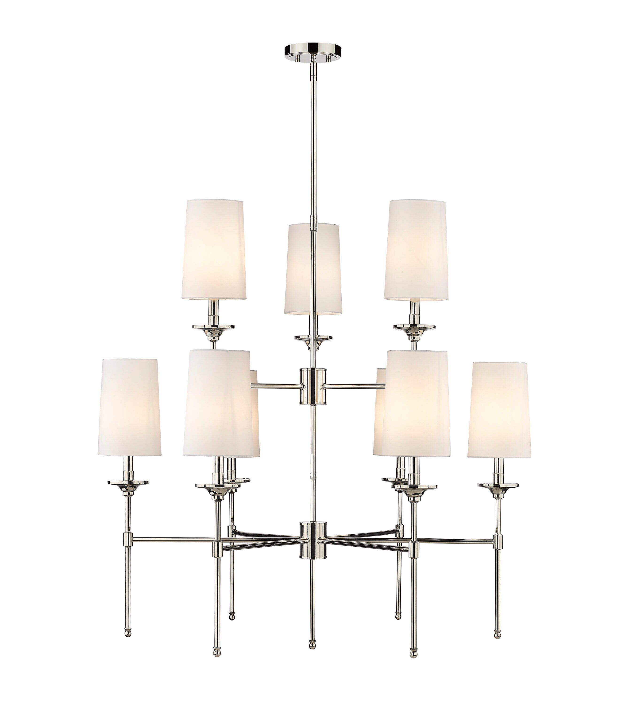 Polished Nickel 9-Light Chandelier with Off-White Shades