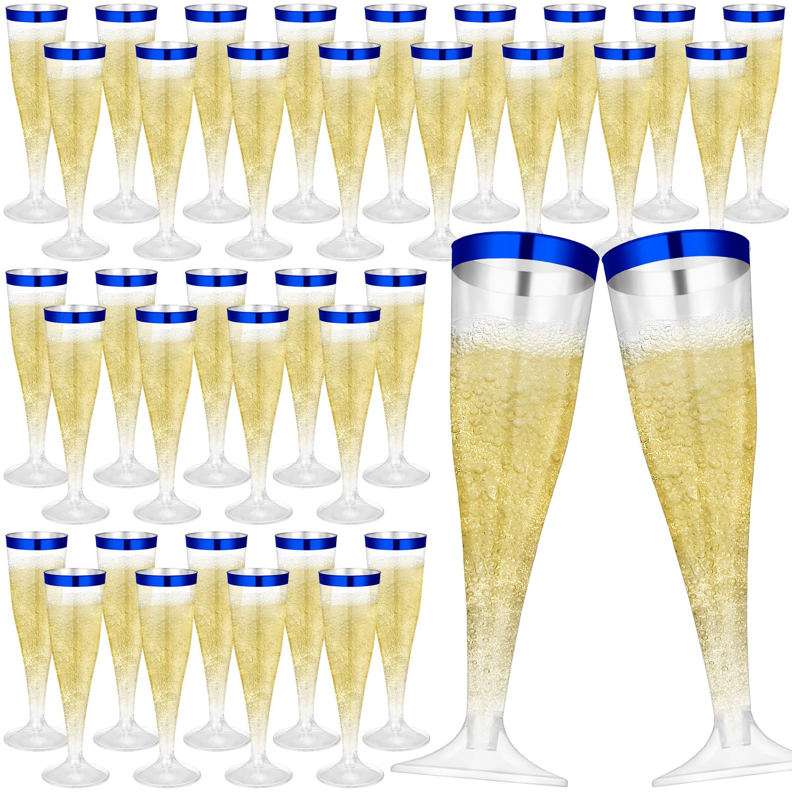 Aoibox  4 5 oz Blue Rimmed Disposable Shatterproof BPA Free Plastic Champagne Flutes for Parties Pack of 36