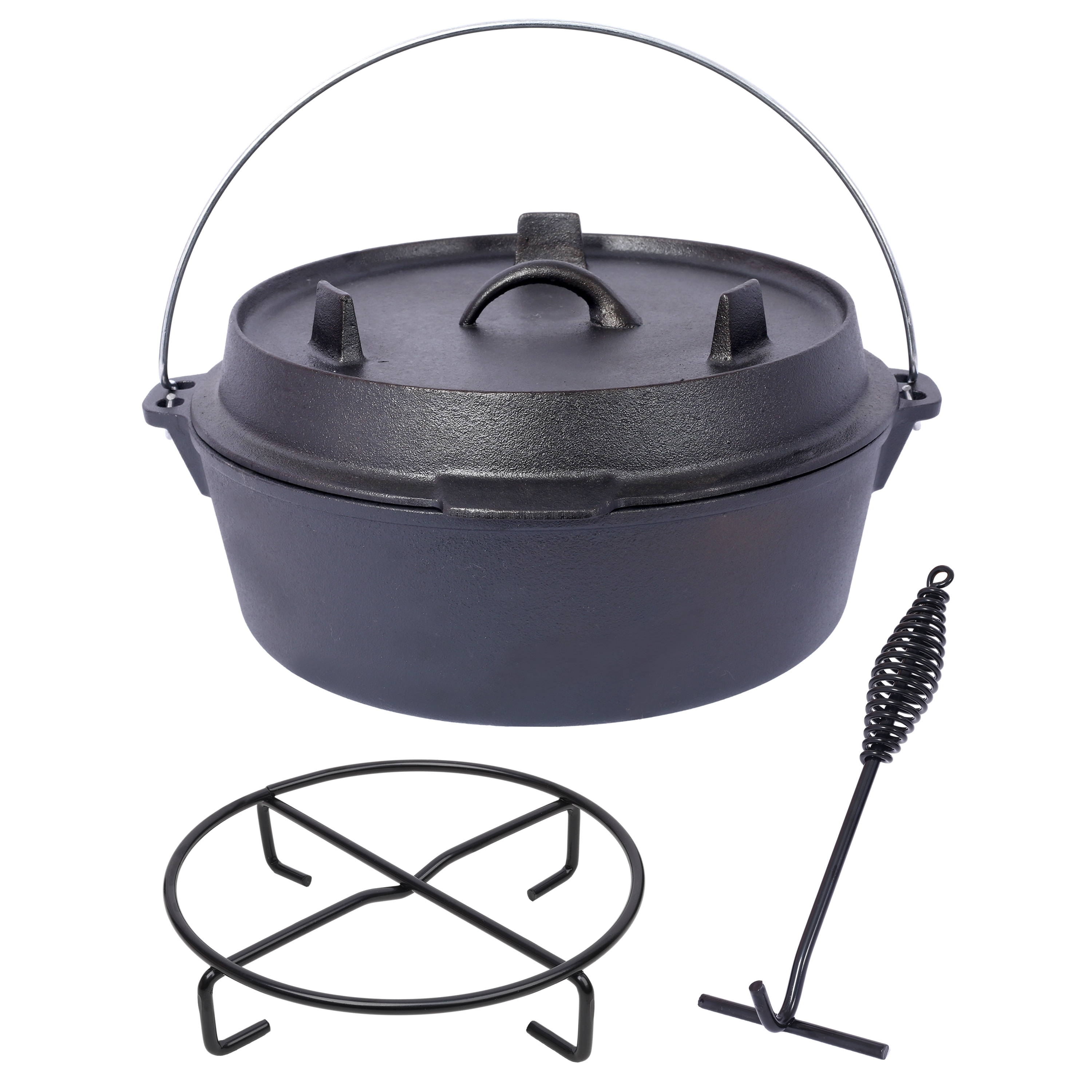 LUXEYARD 6 Quart Pre-Seasoned Cast Iron Dutch Oven Skillet Lid Camping Fireplace Cooking