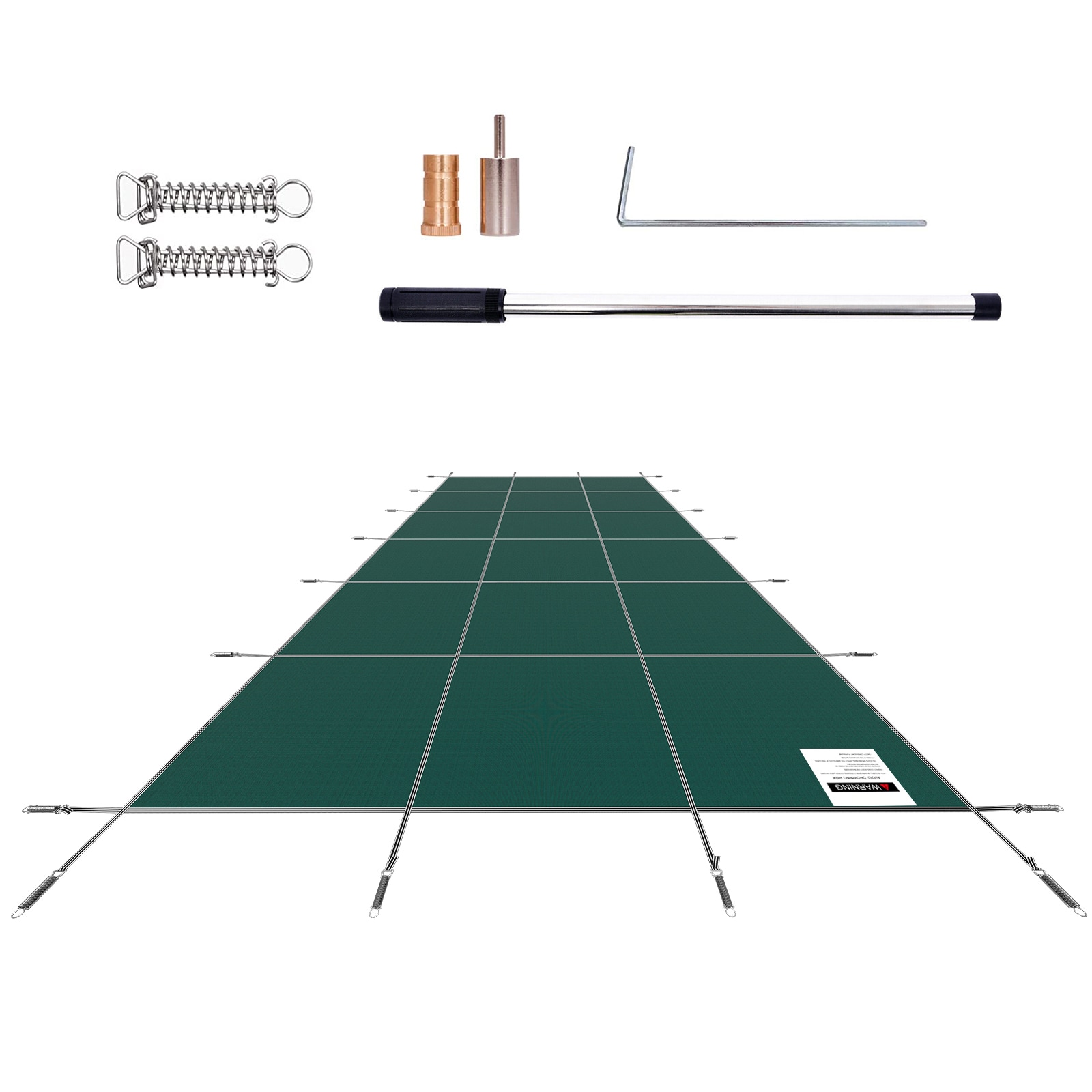 RITSU  480.00 in L x 240.00 in W Green Inground Pool Safety Cover with High Strength Polypropylene Mesh Dual Strap Triple Stitch Reinforcement and Brass Anchor Stainless Steel Spring Hardware for Drain Through Debris Protection