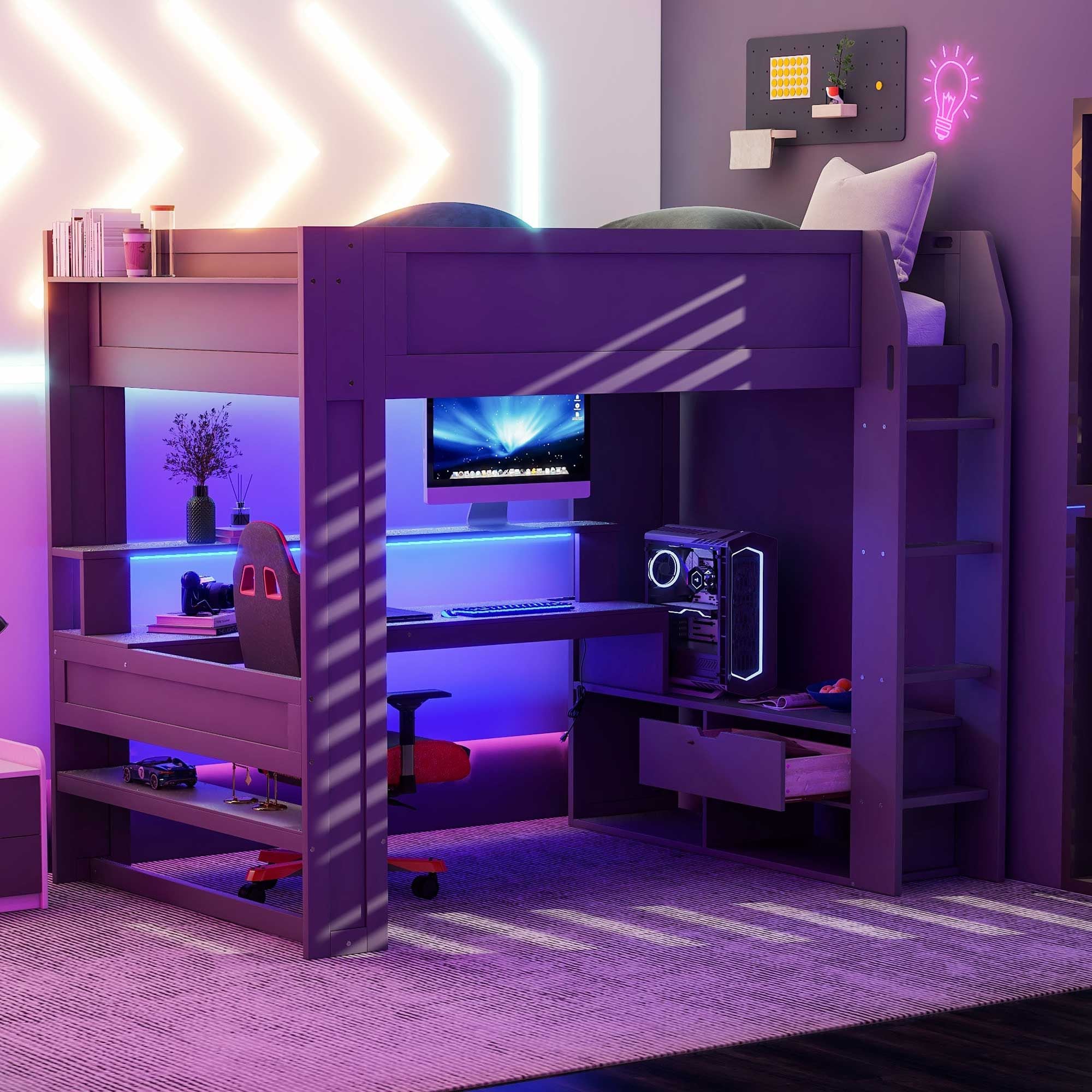 Yiekholo LL-1754AAE Gray Full loft Bunk Bed
