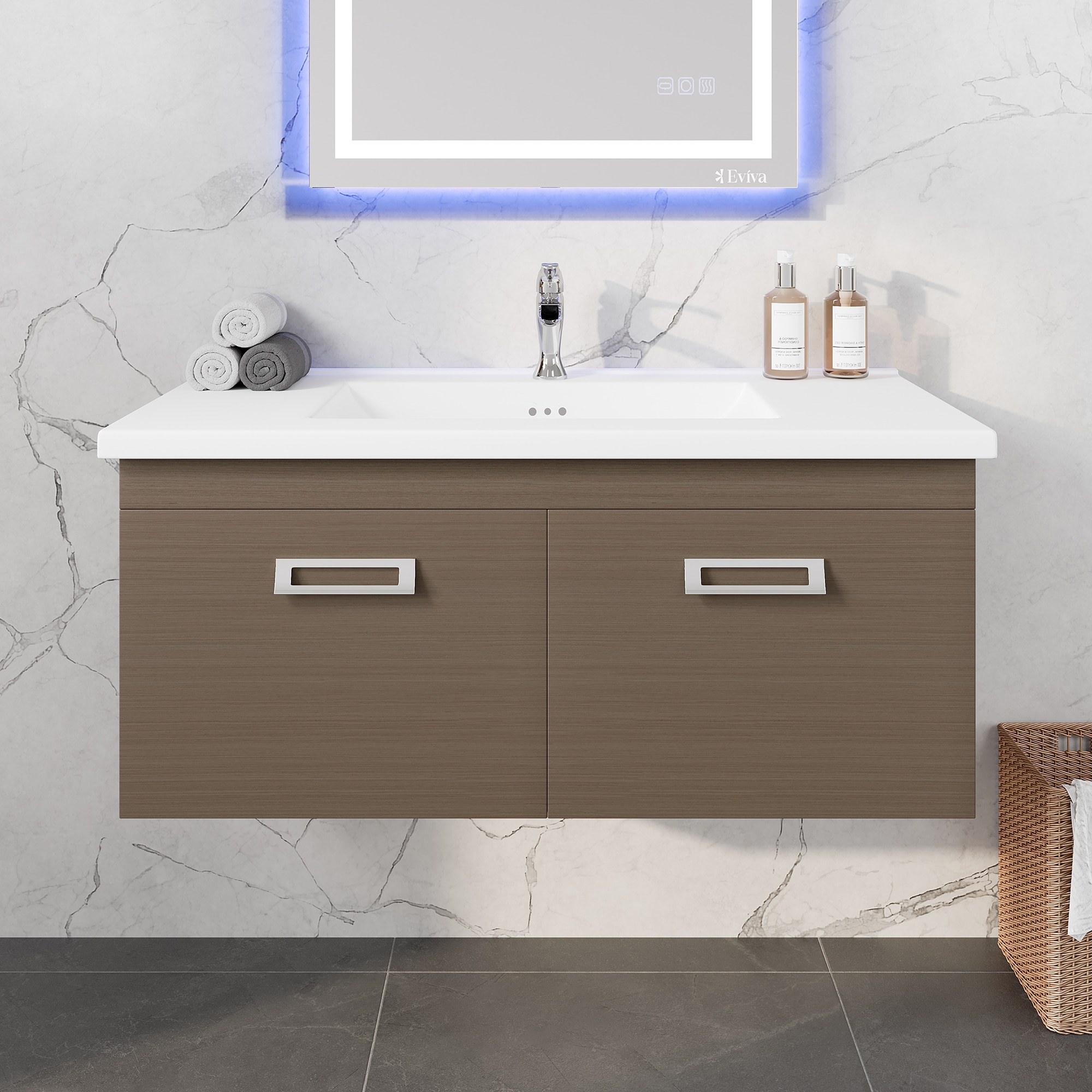 Eviva EVVN391-38WG-2DOOR Orleans 38-in Wenge Single Sink Floating Bathroom Vanity with White Porcelain Top