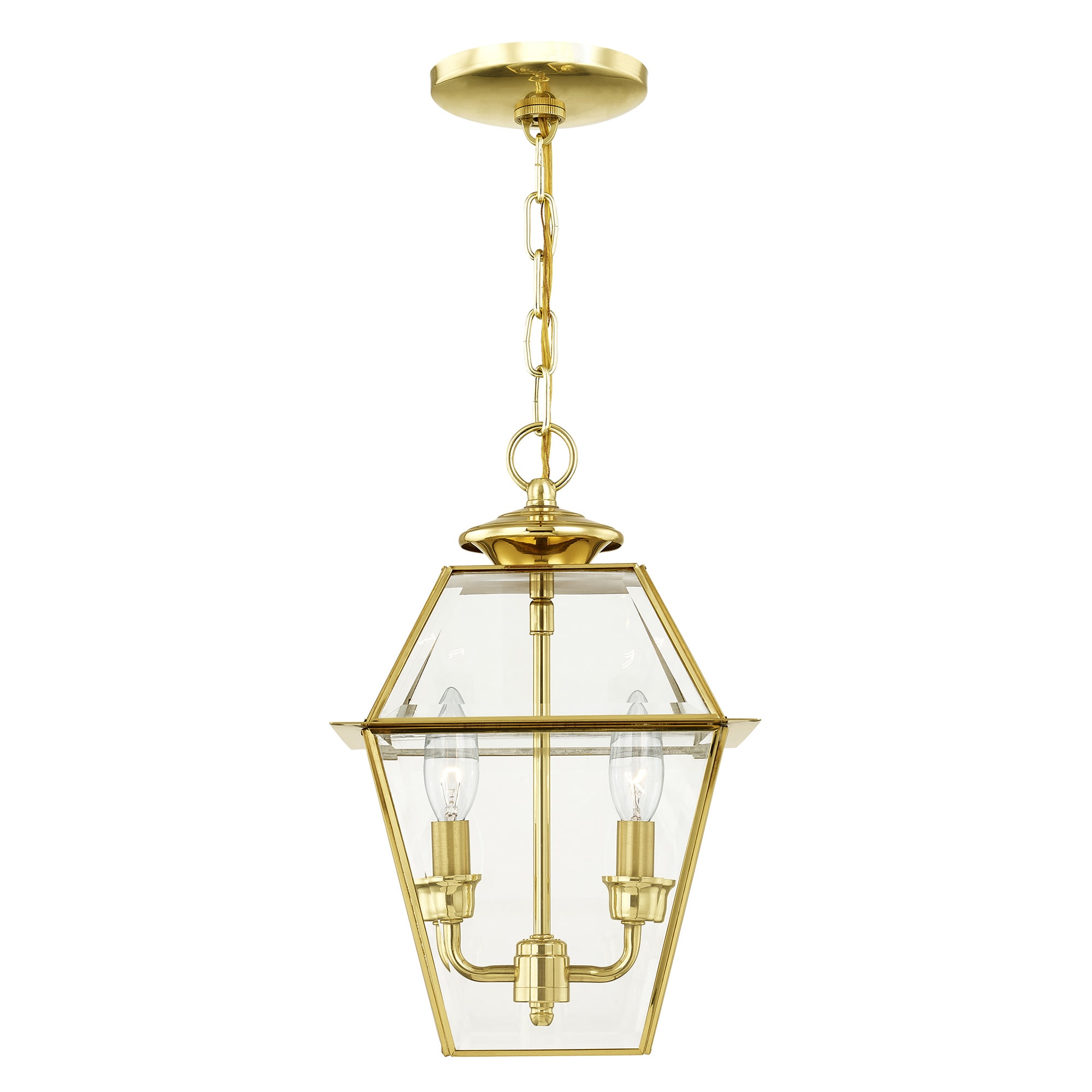 Westover Polished Brass 2-Light Outdoor Pendant with Clear Beveled Glass