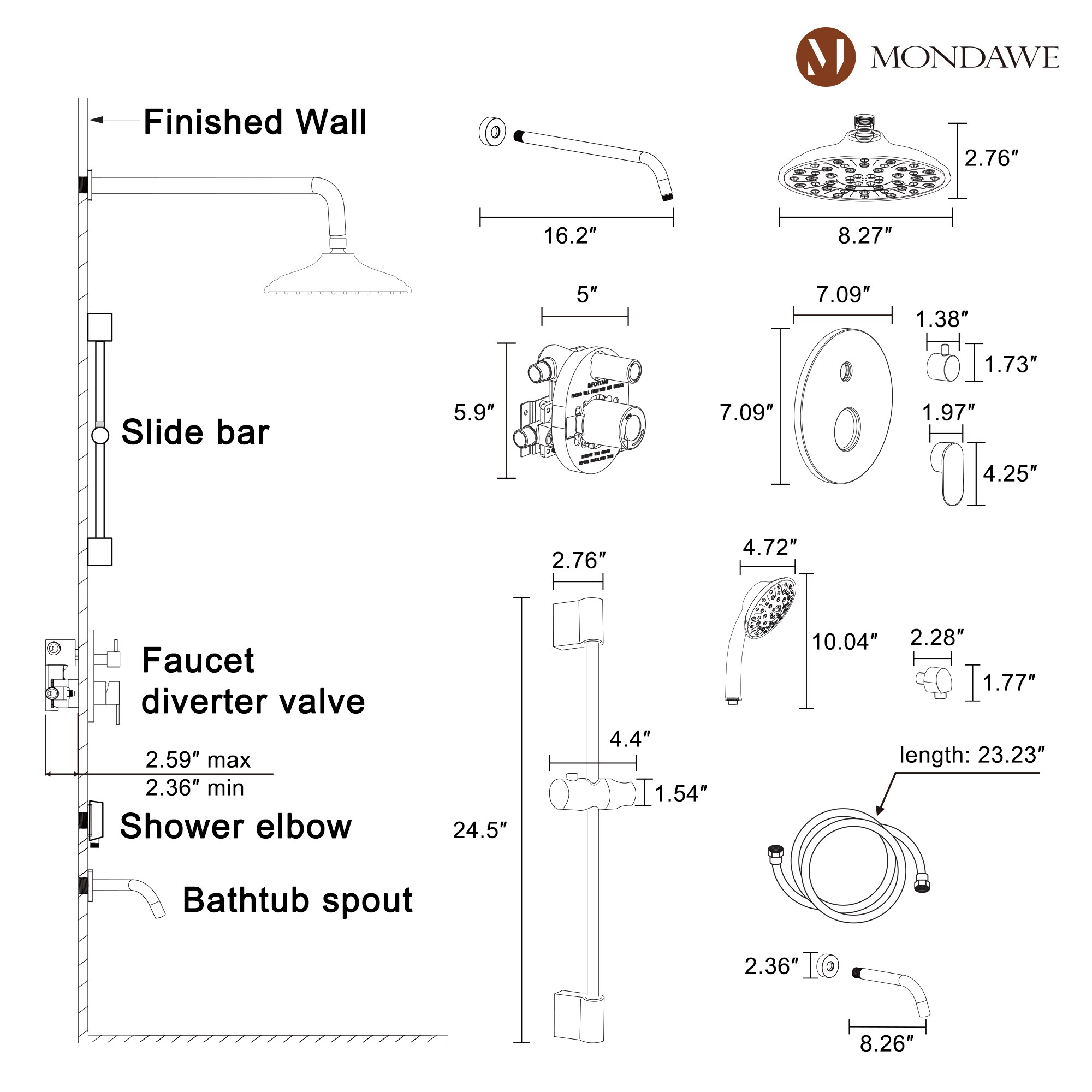 Mondawe MD-A3815-BN3 Showerhead-Bar-Panels - View #14
