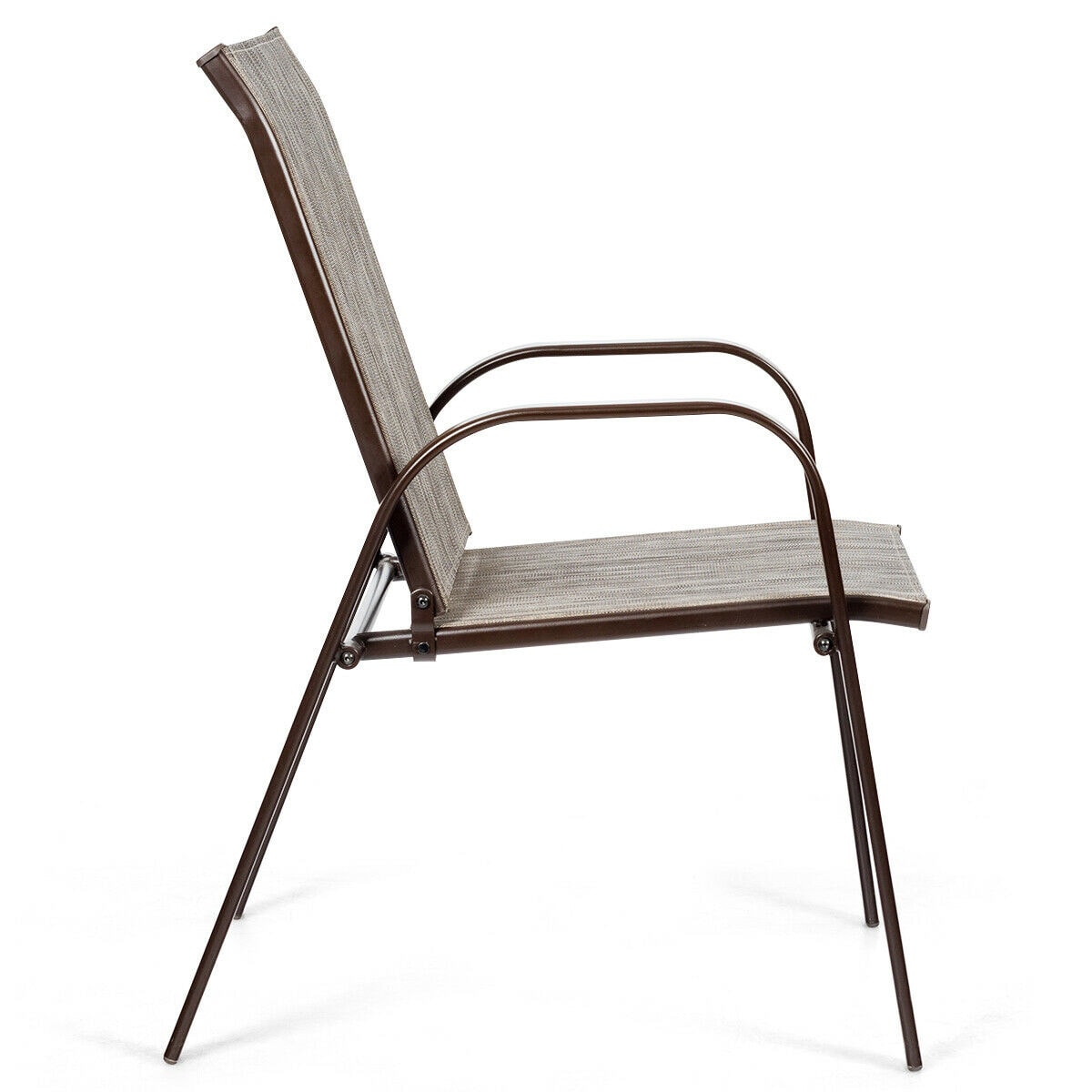 Gray Steel Frame Outdoor Dining Chairs with Armrests, Set of 2