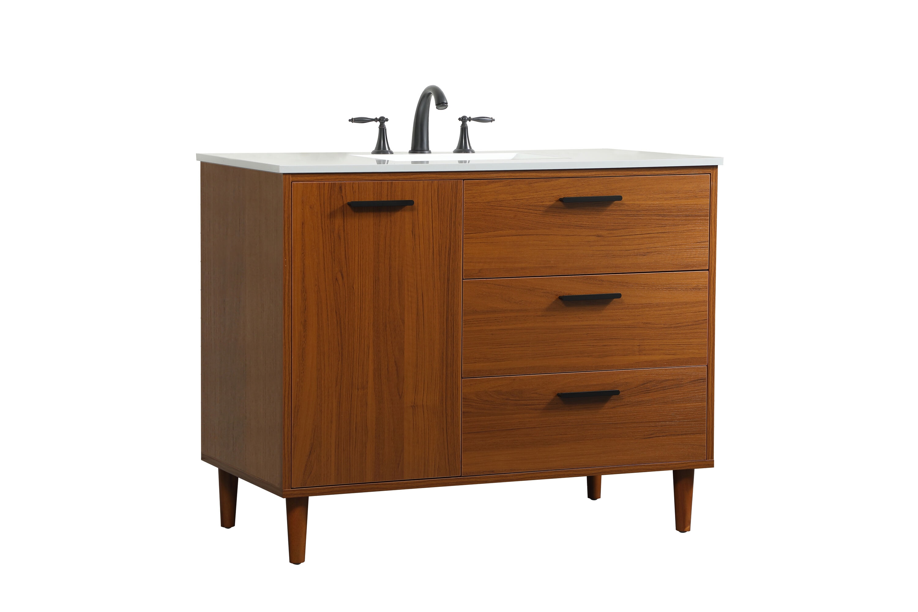 Teak and Black 42" Freestanding Single Vanity with Marble Top